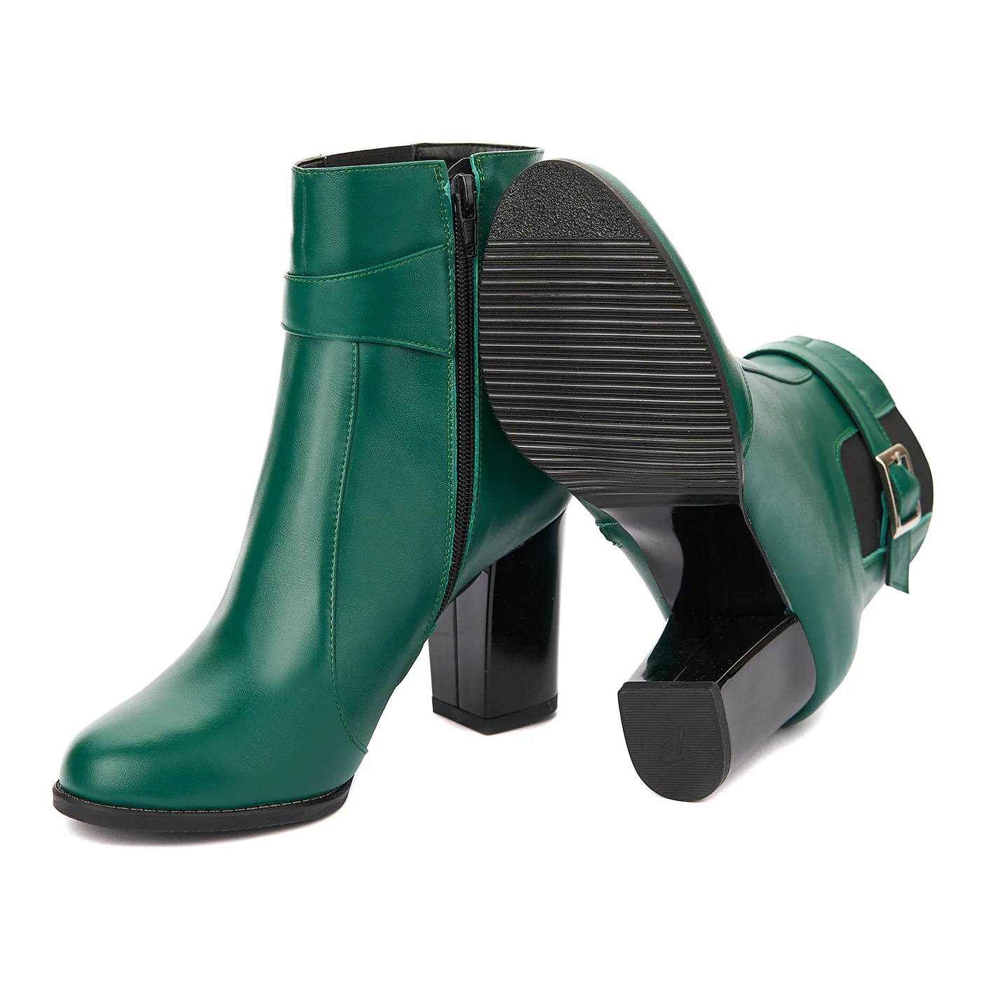Botine din Piele cu Toc Gros 8.5 Cm Verzi 6271 - Image 3