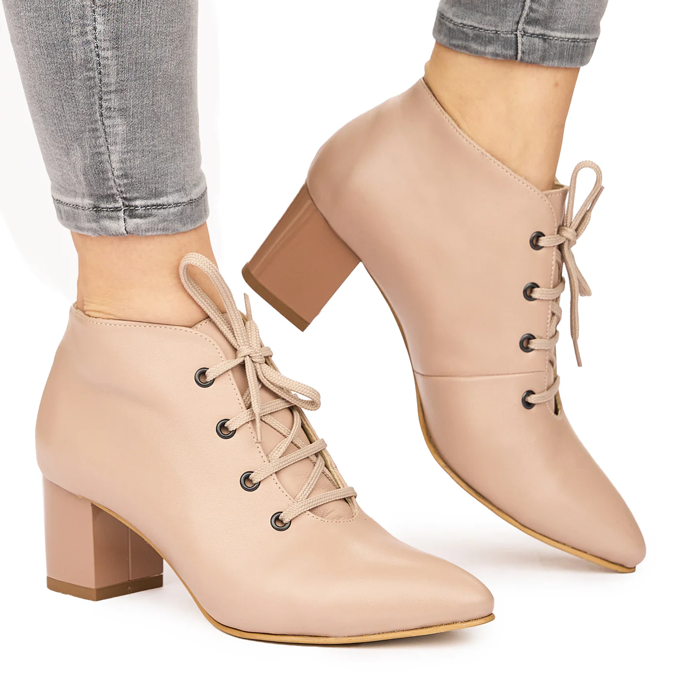 Botine din piele naturala bej 6475 - Image 2