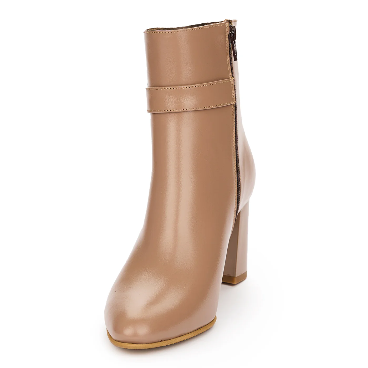 Botine Elegante Bej Dama Toc 7.5 Cm din Piele Naturala 12373 - Image 3