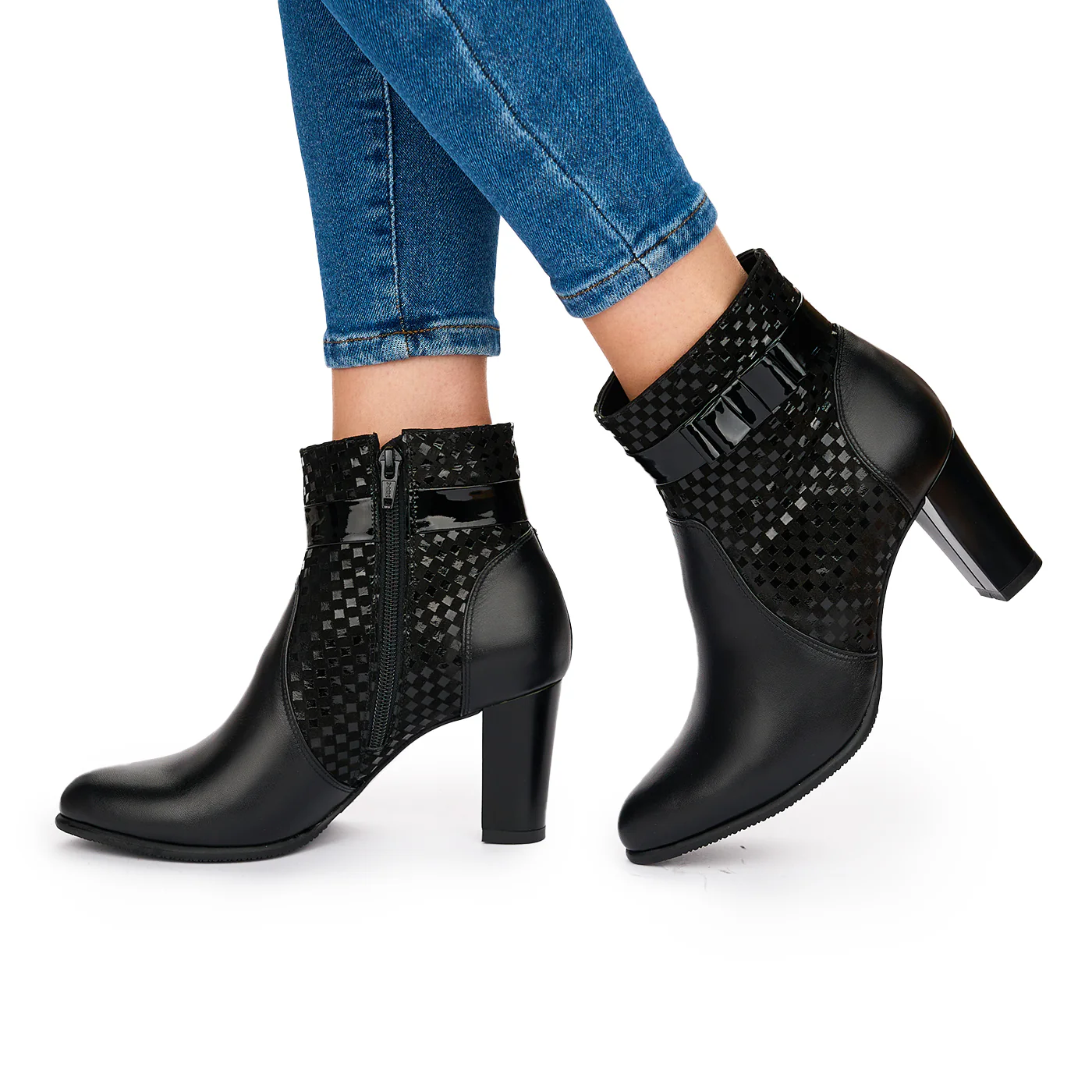 Botine Elegante cu Toc Mediu 7.5 Cm din Piele Naturala Neagra 10610 - Image 3