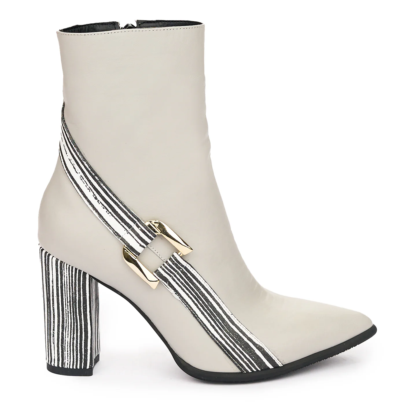 Botine Gri Dama Toc 9 Cm din Piele Naturala 12292