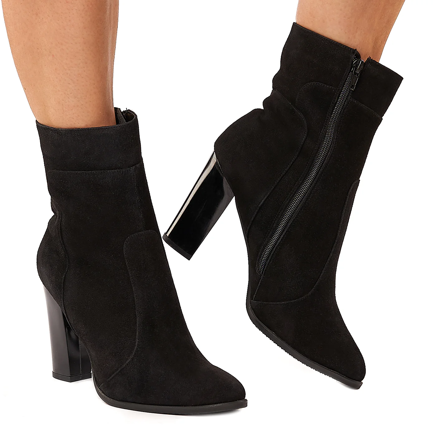 Botine Negre Dama cu Toc 10 Cm din Piele Naturala Intoarsa 6013 - Image 2