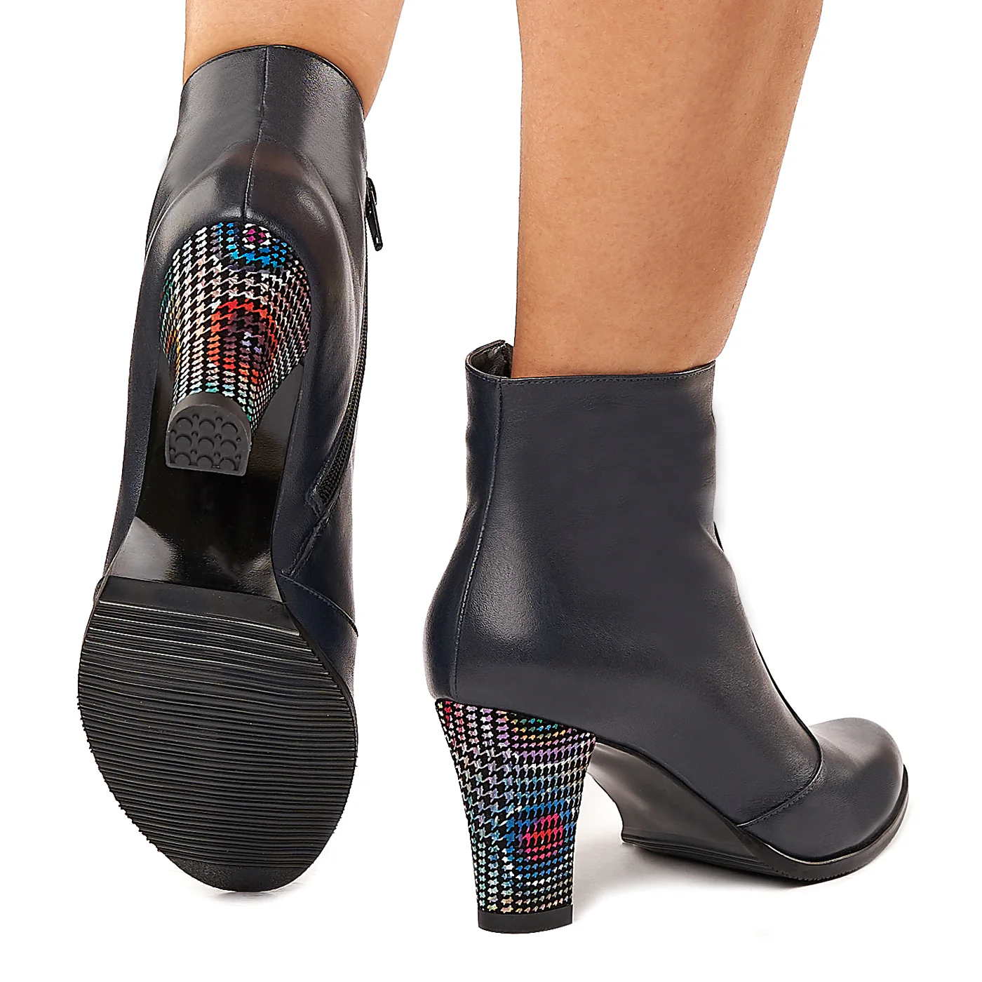 Botine bleumarin din piele naturala cu toc colorat 6016 - Image 4