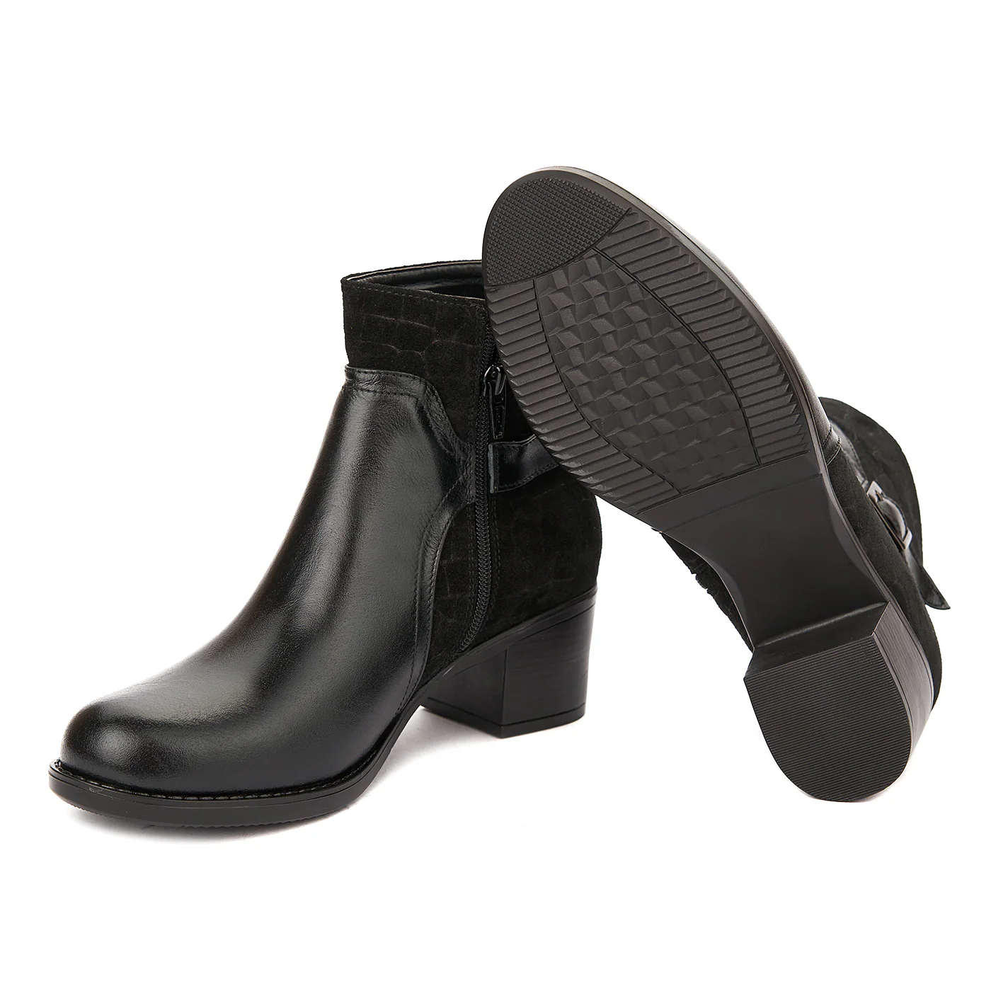 Botine Piele cu Toc Gros 5 Cm Negre 6246 - Image 3