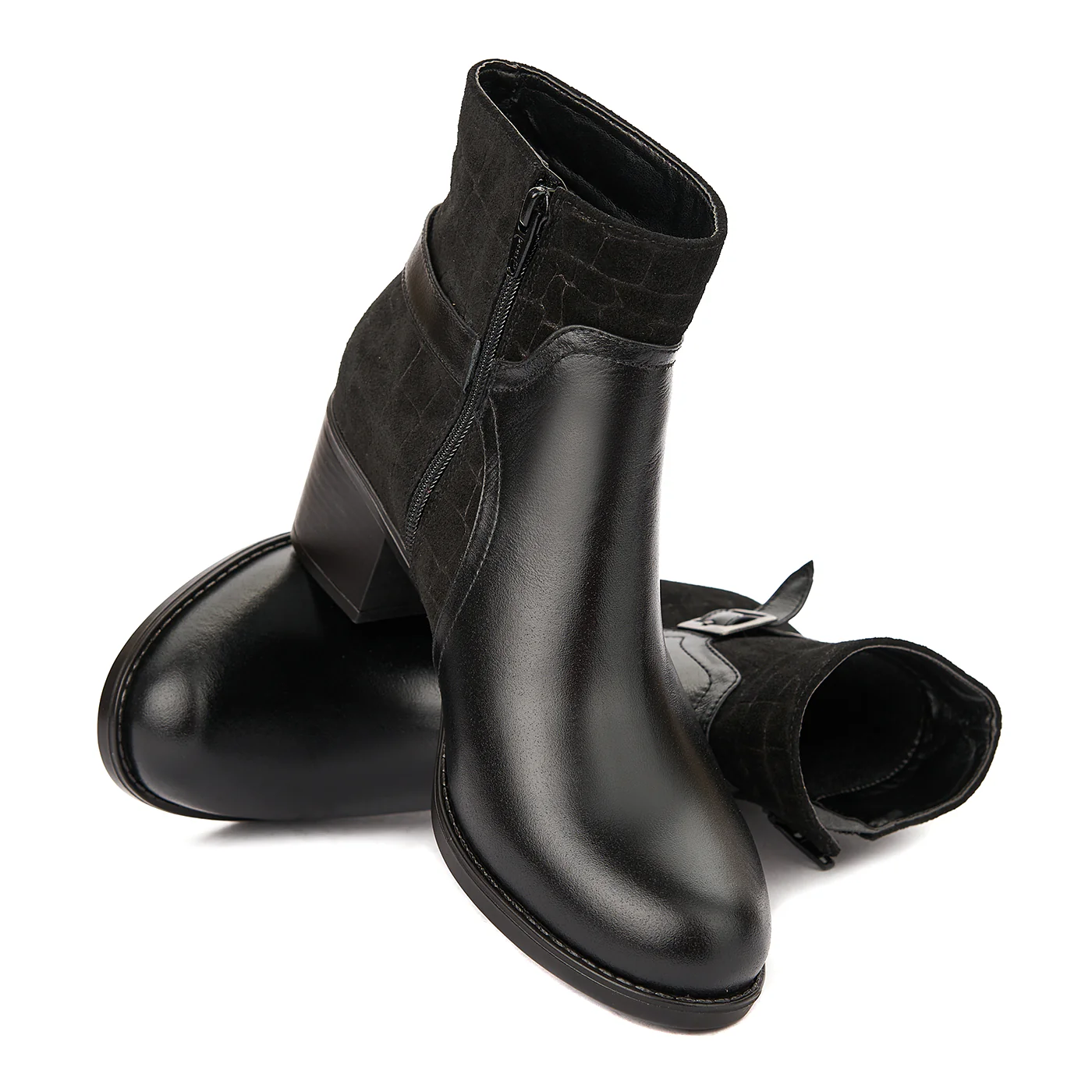 Botine Piele cu Toc Gros 5 Cm Negre 6246 - Image 4