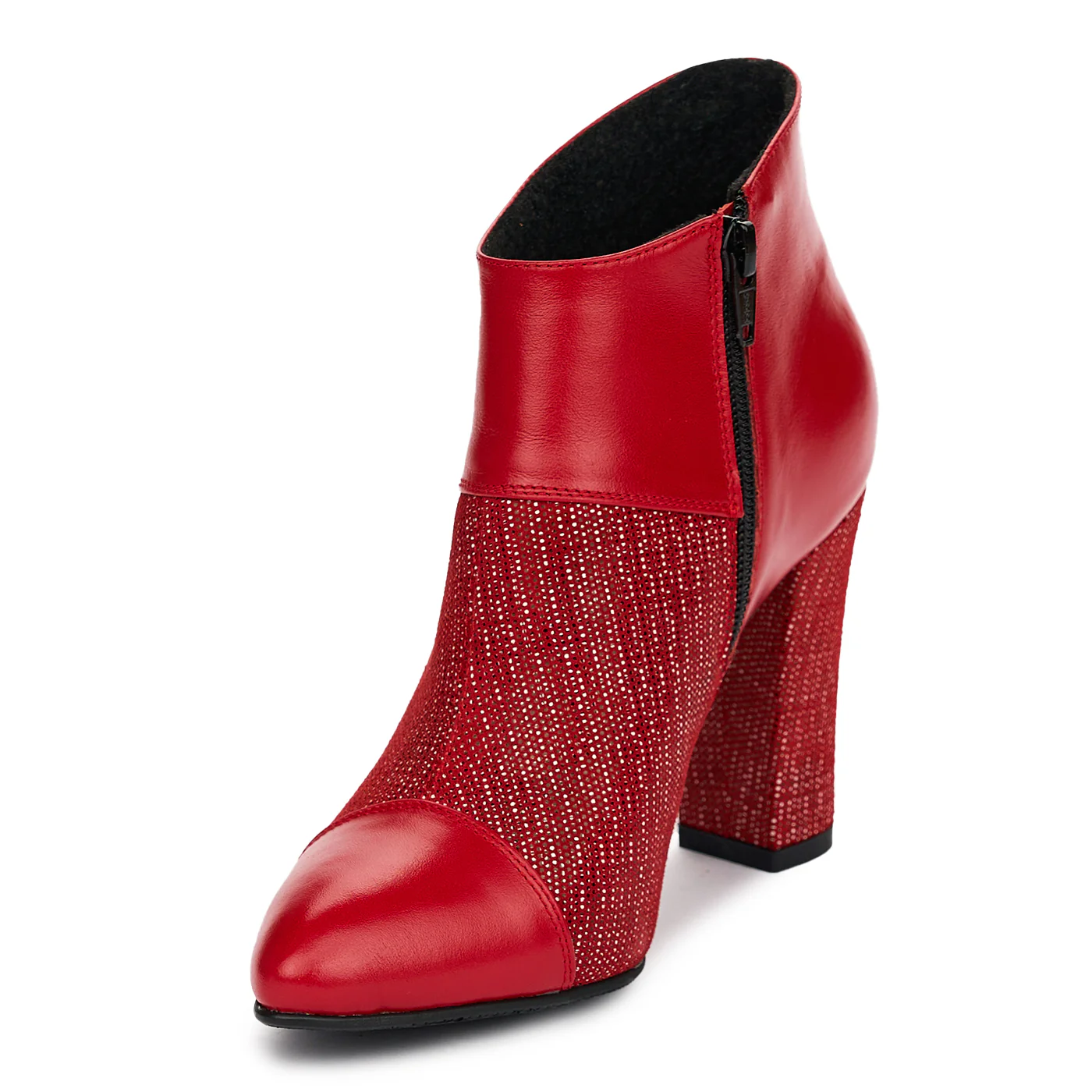 Botine Rosii cu Toc Gros 9.5 Cm Dama din Piele Naturala 12566 - Image 3