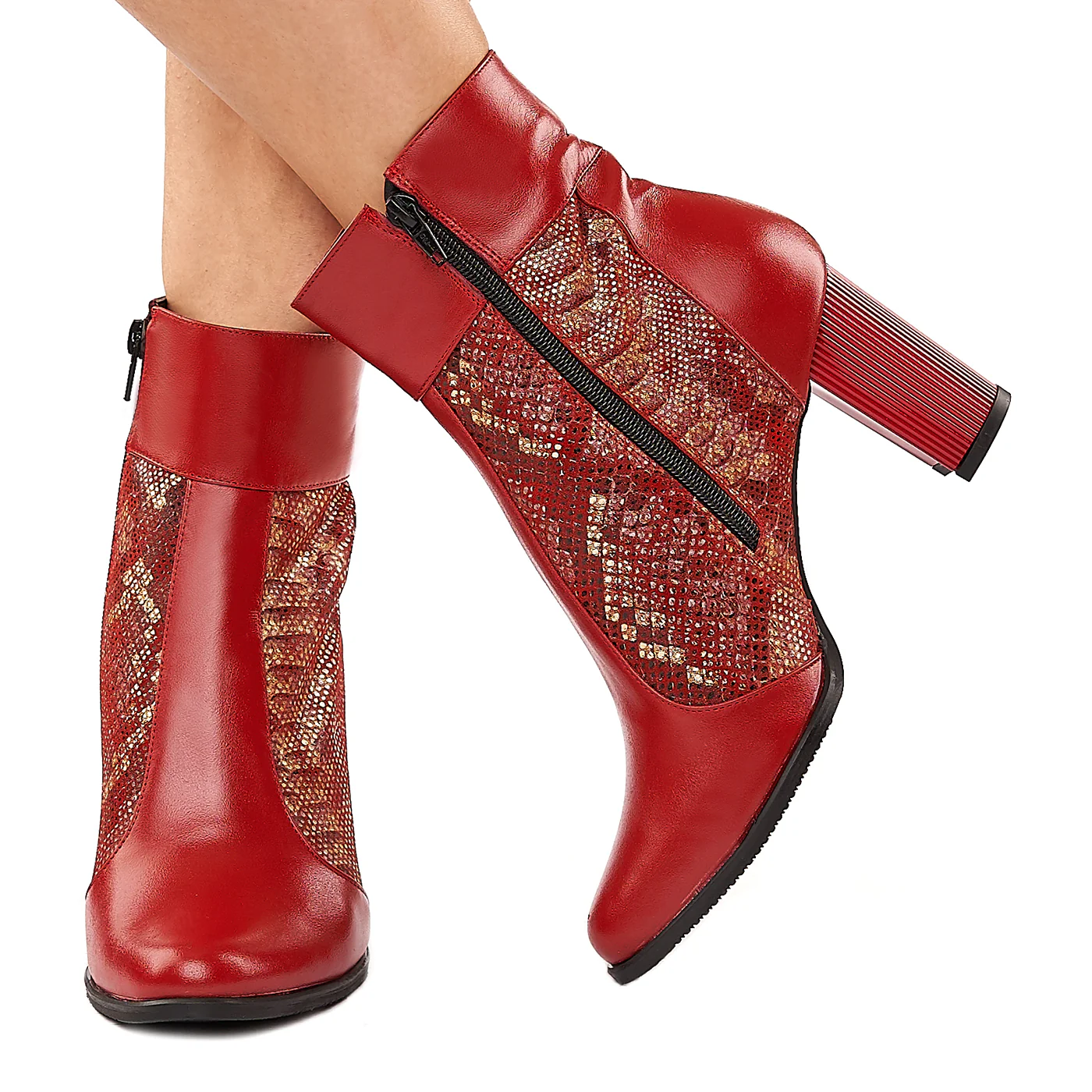 Botine Rosii Elegante Dama Toc 8 Cm din Piele Naturala 6028 - Image 2