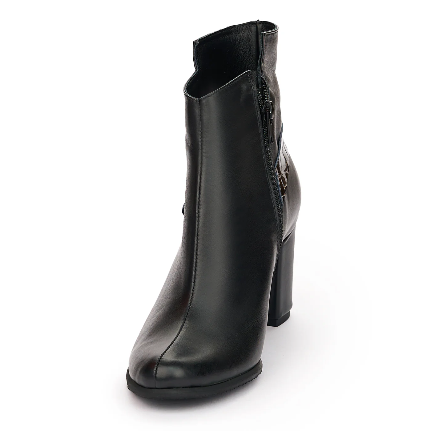 Botine Toc Gros 7.5 Cm Dama din Piele Naturala Negre 12288 - Image 3