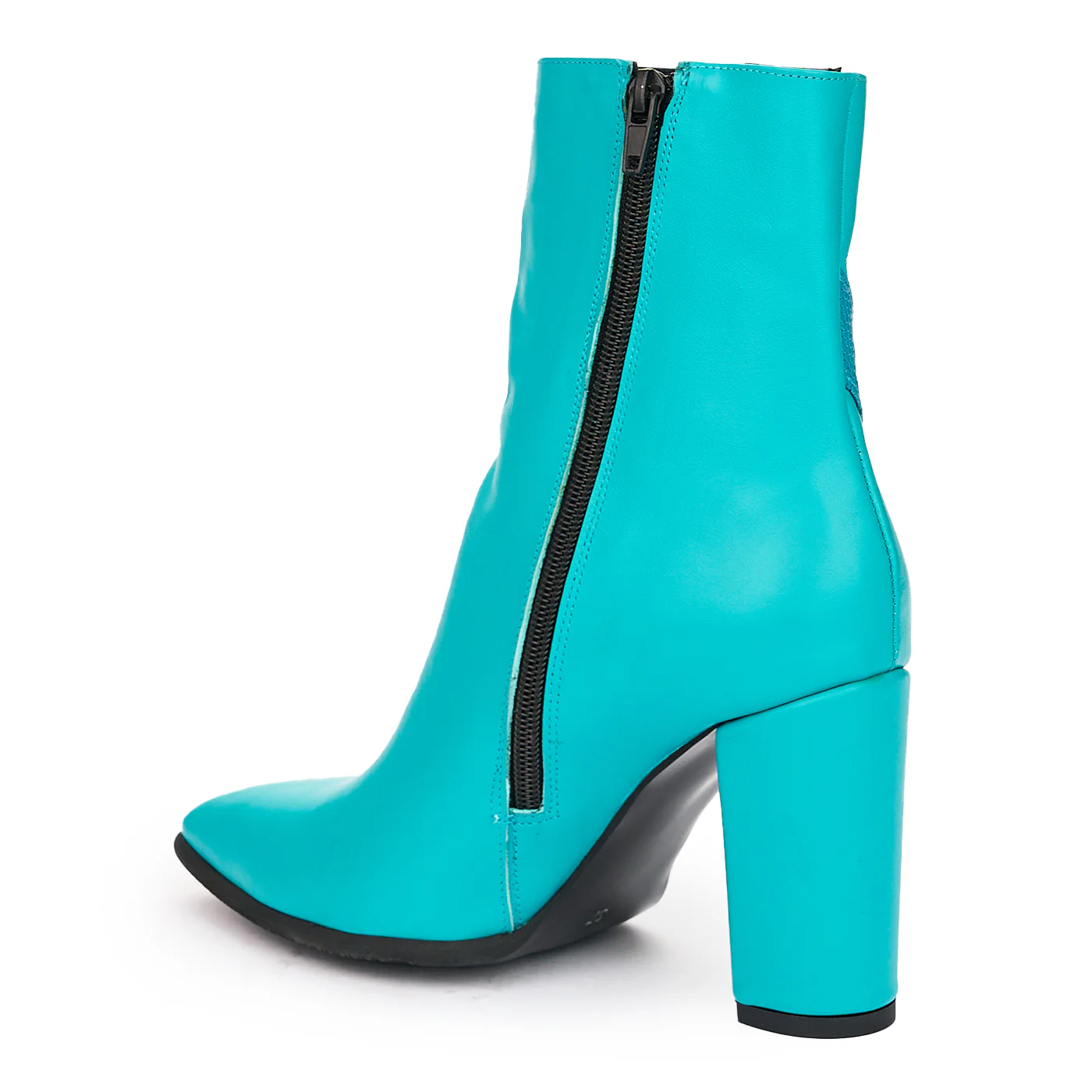 Botine Turcoaz Dama Toc 9.5 Cm din Piele Naturala 12293 - Image 2