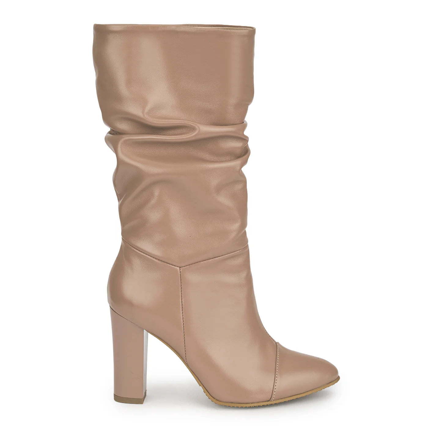 Cizme Bej Lungi cu Toc 9.5 Cm din Piele Naturala 8284