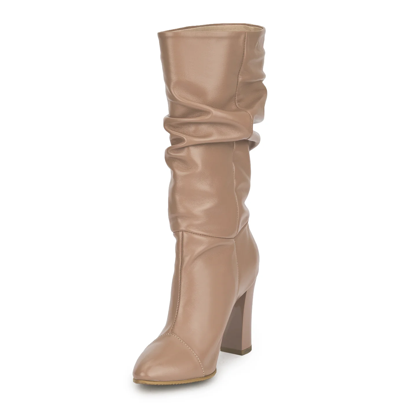 Cizme Bej Lungi cu Toc 9.5 Cm din Piele Naturala 8284 - Image 3