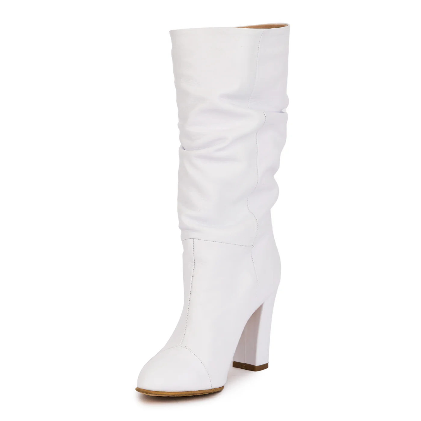 Cizme dama din piele naturala alba cu toc gros 9 cm 17045 - Image 3
