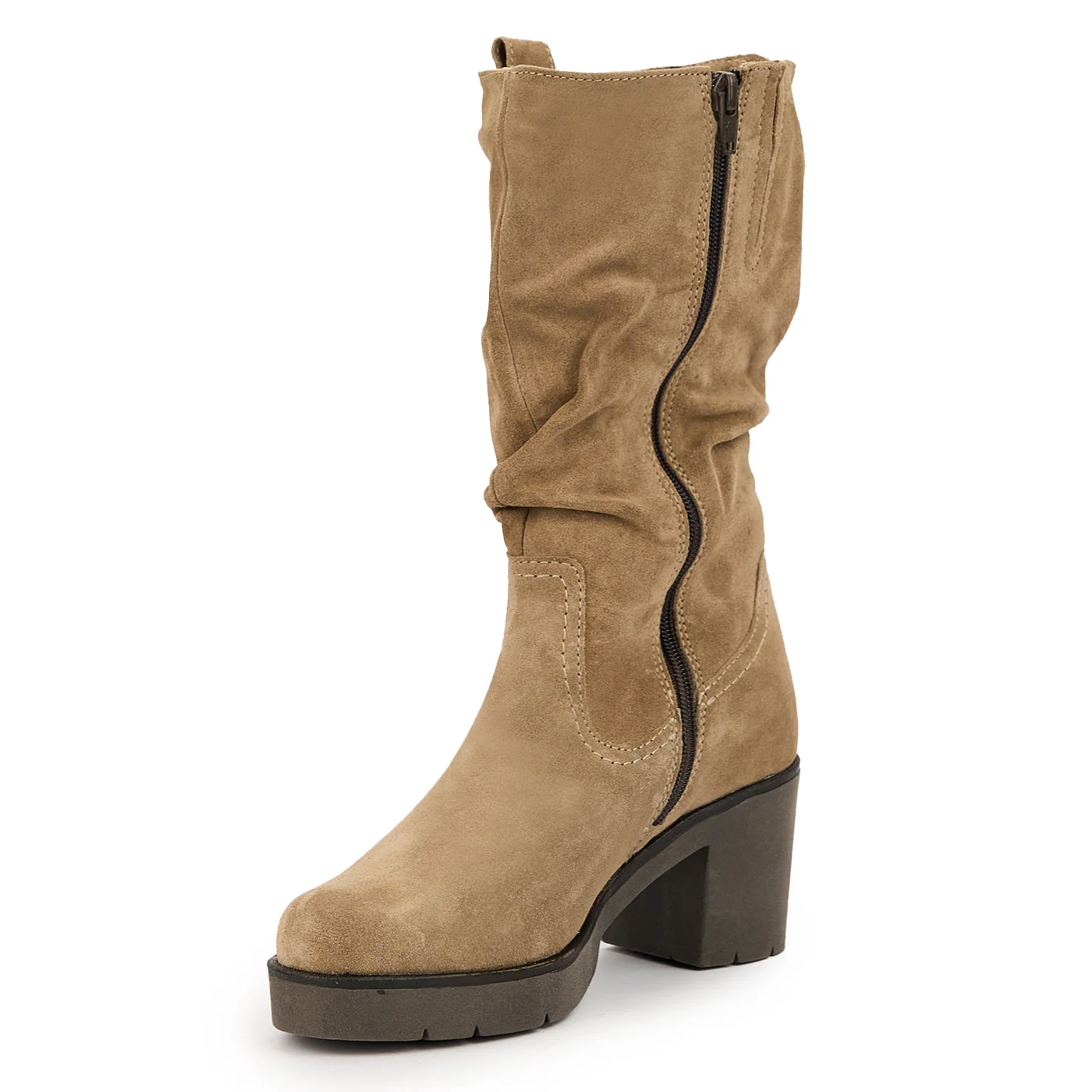 Cizme dama din piele naturala bej cu toc gros 7 cm 14742 - Image 3