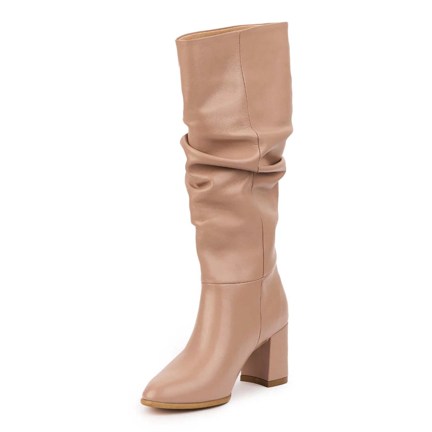 Cizme dama din piele naturala bej - nude cu toc gros 7.5 cm 14697 - Image 3
