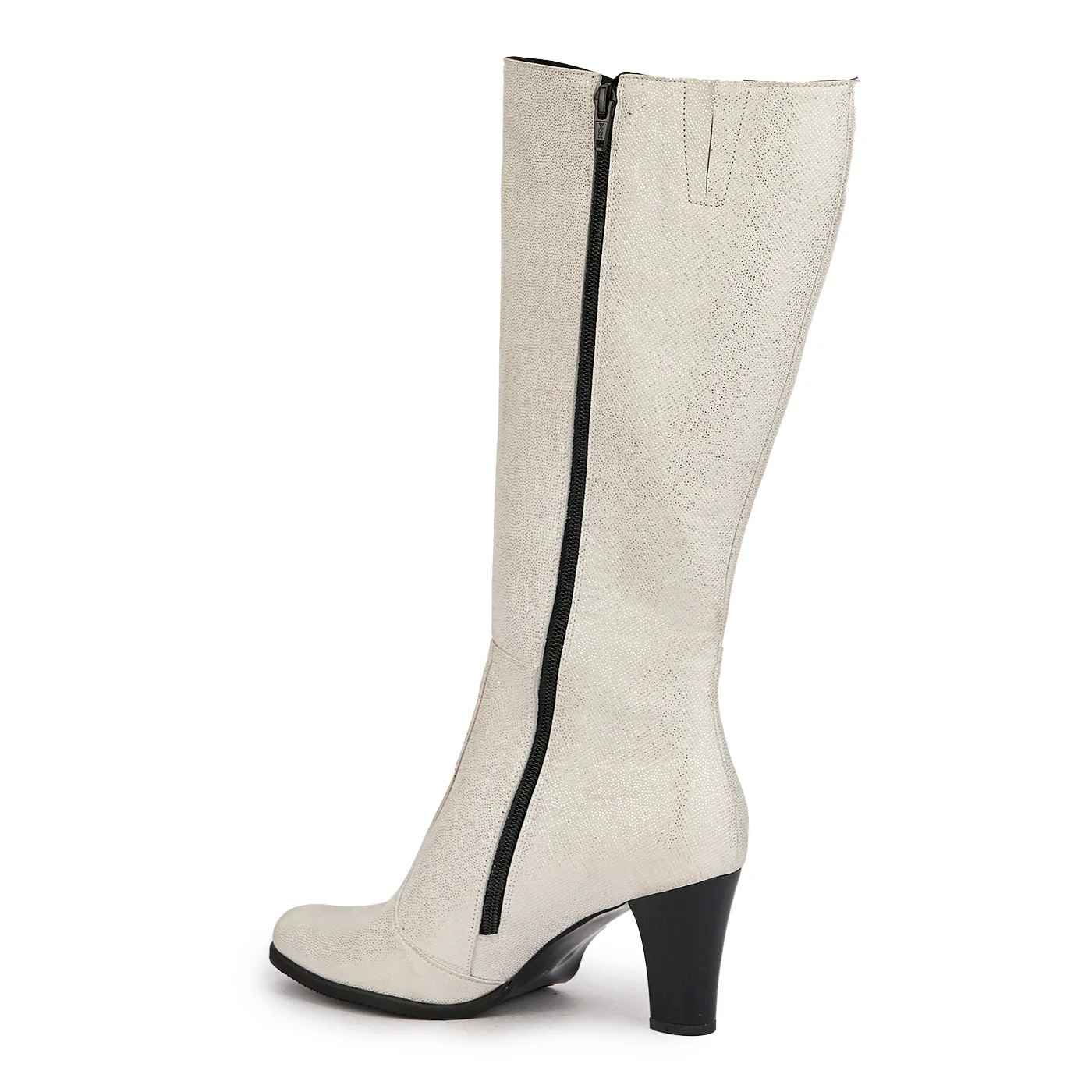 Cizme dama din piele naturala gri-argintiu cu toc gros 7.5 cm 17171 - Image 2