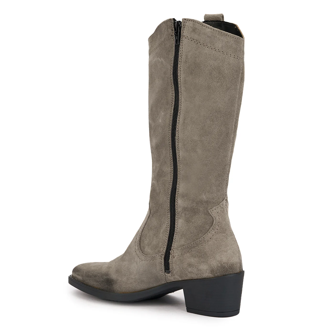 Cizme dama din piele naturala gri cu toc 5 cm 17033 - Image 2