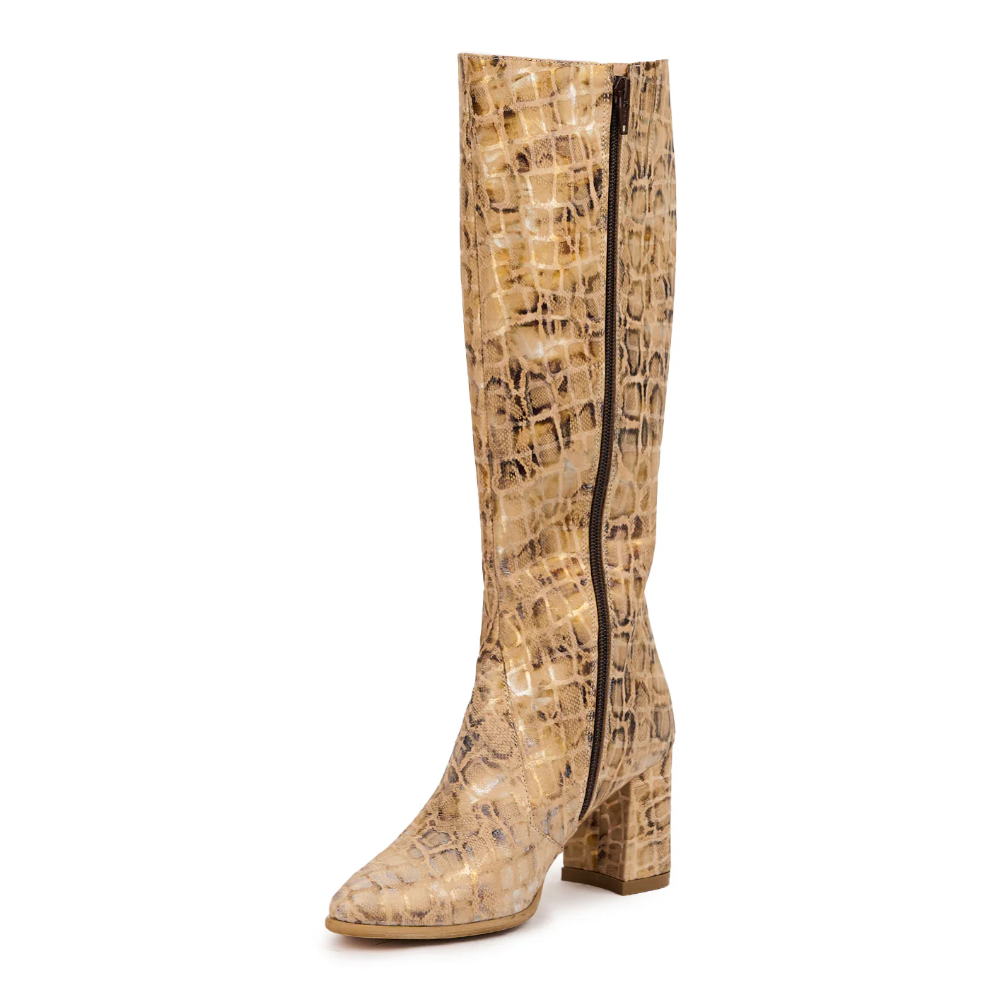 Cizme dama din piele naturala multicolor cu toc gros 7.5 cm 14646 - Image 3