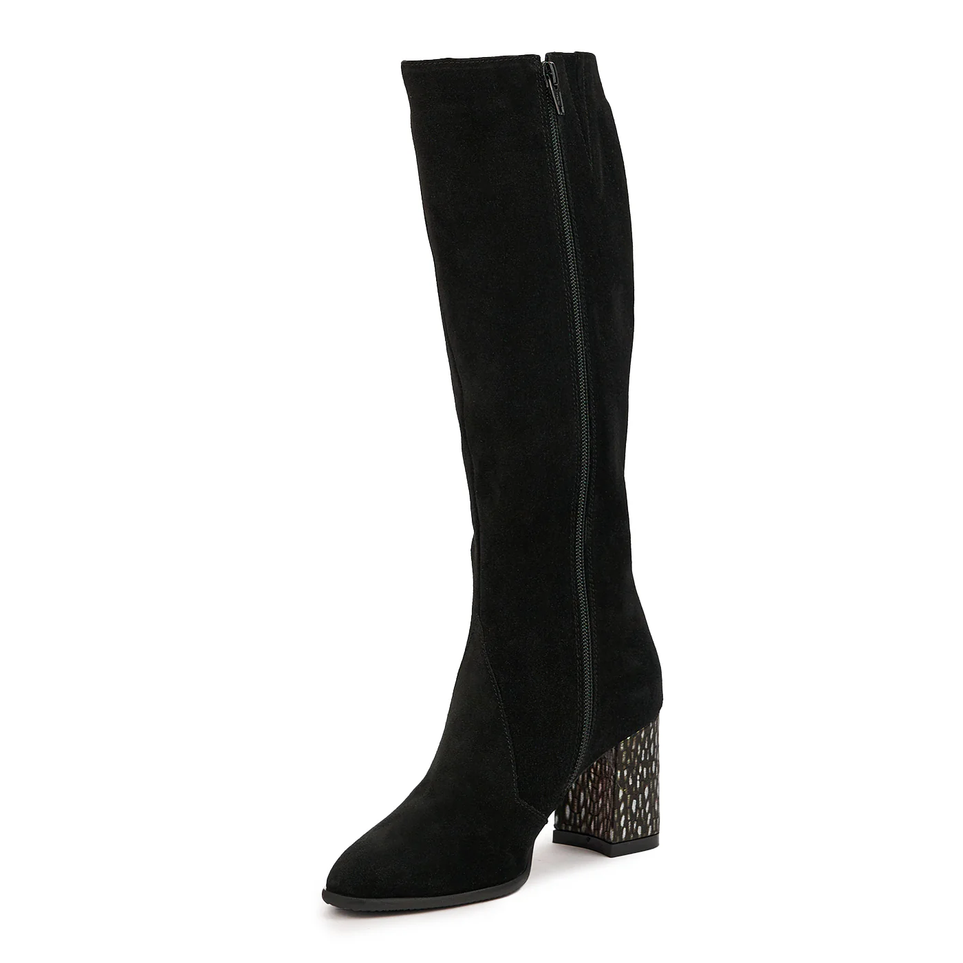 Cizme dama din piele naturala neagra cu toc gros 7.5 cm 14645 - Image 3