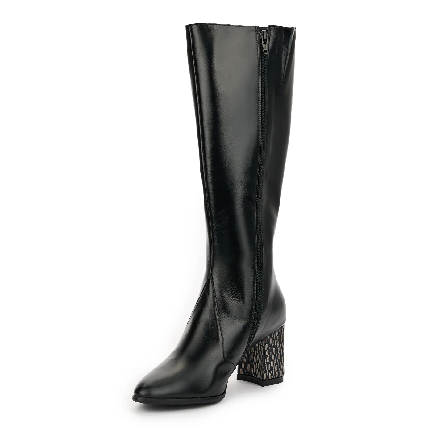 Cizme dama din piele naturala neagra cu toc gros 7.5 cm 14911 - Image 3