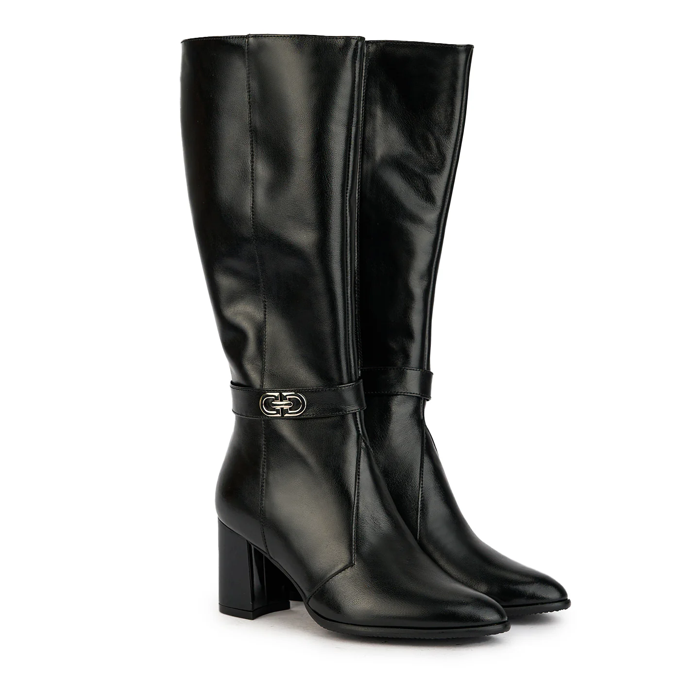 Cizme dama din piele naturala neagra cu toc gros 7.5 cm 17369 - Image 4