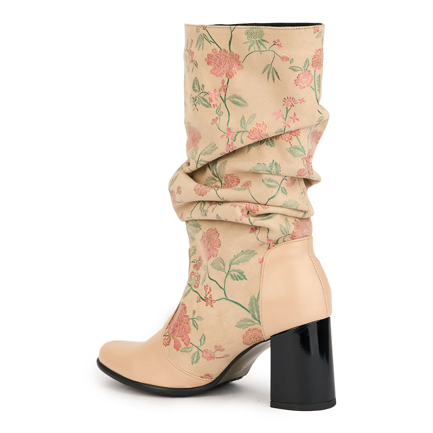 Cizme dama din piele naturala roz-nude cu toc gros 7.5 cm 17214 - Image 2