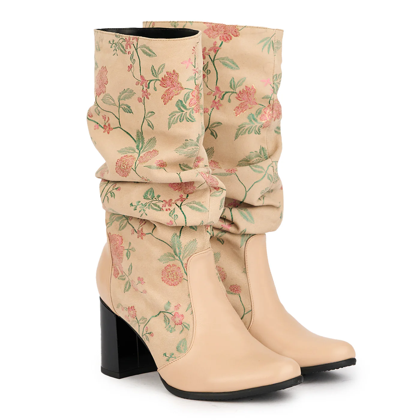 Cizme dama din piele naturala roz-nude cu toc gros 7.5 cm 17214 - Image 4