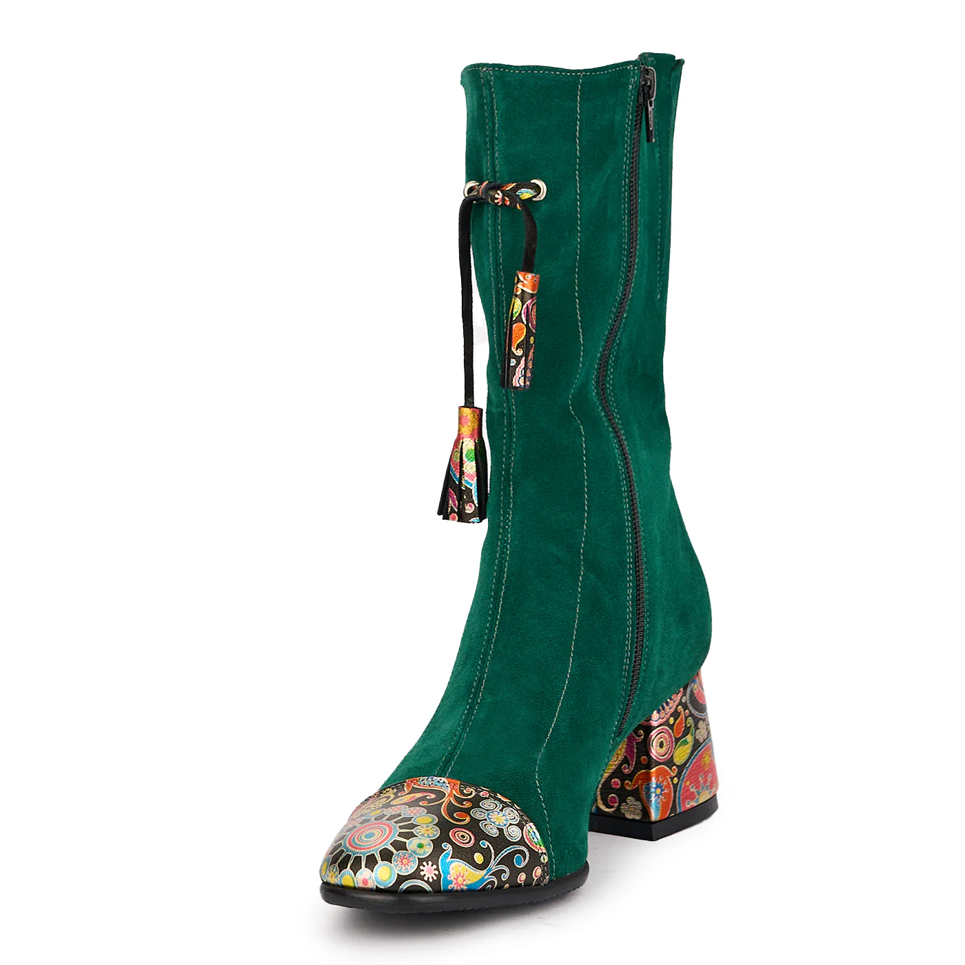 Cizme dama din piele naturala verde cu toc gros 6 cm 16954 - Image 3