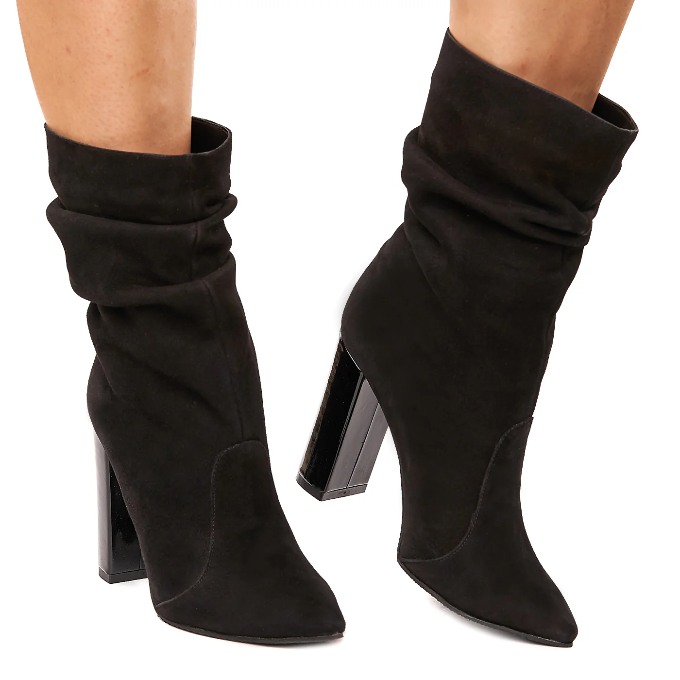 Cizme Dama Negre Piele Intoarsa Toc 10 Cm 6146 - Image 2