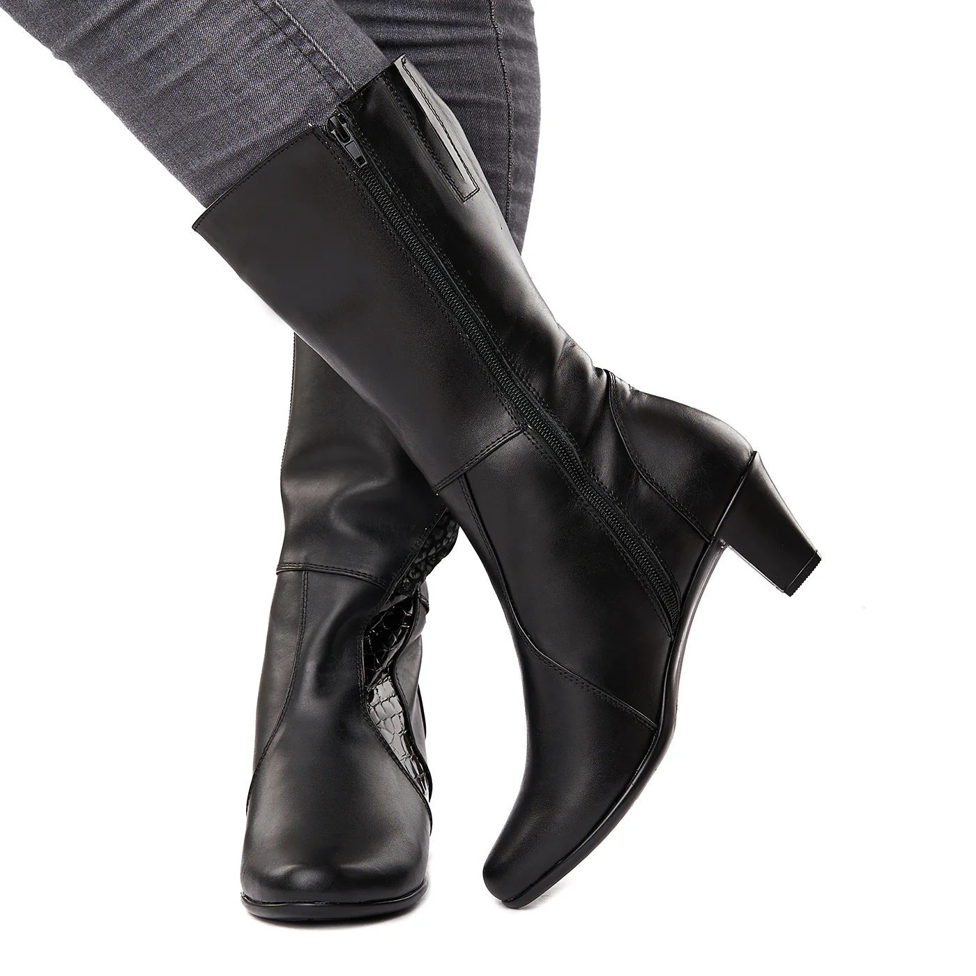 Cizme de Iarna Piele Naturala cu Toc Negre 3546 - Image 3