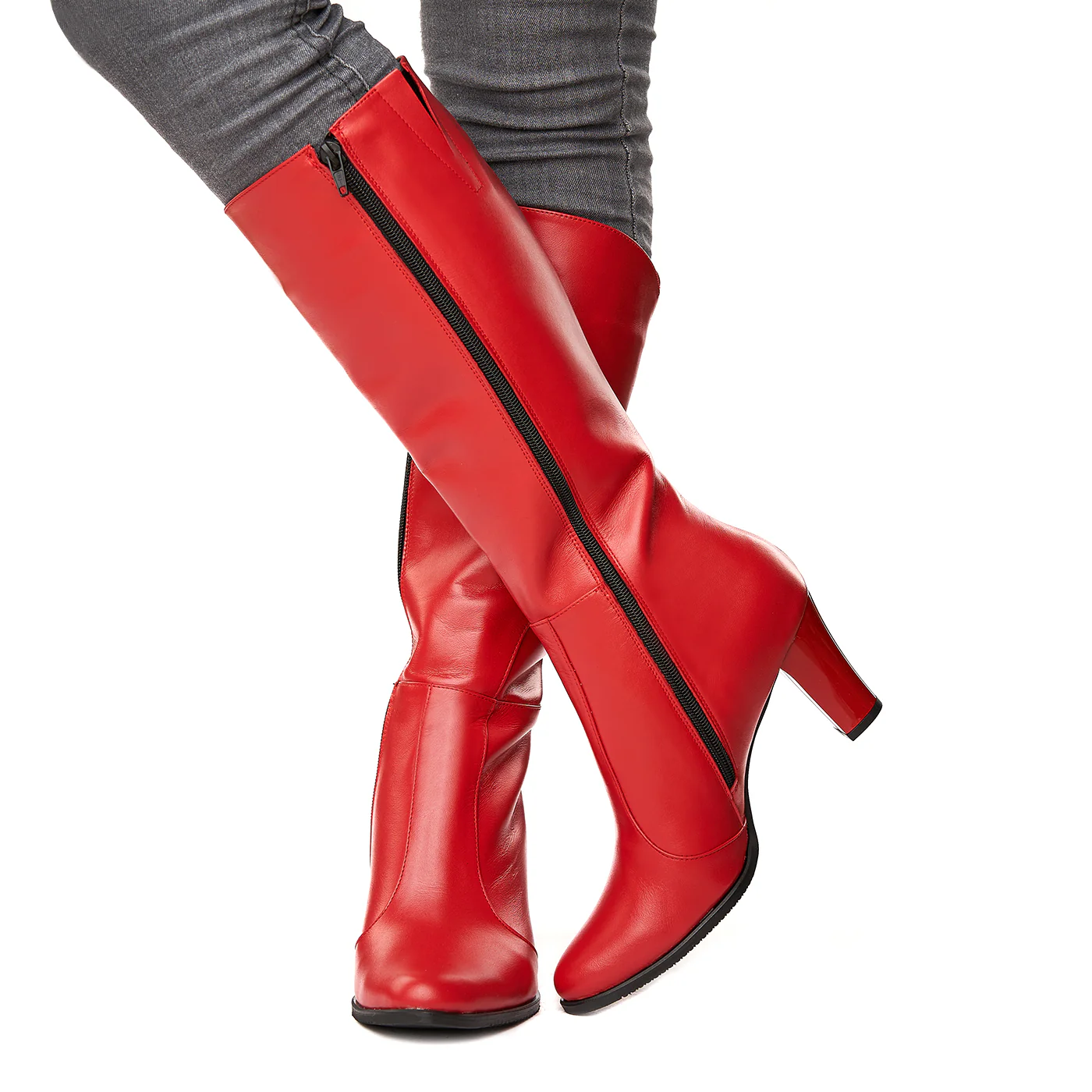 Cizme din Piele Naturala cu Toc 8 Cm Rosii 6043 - Image 3
