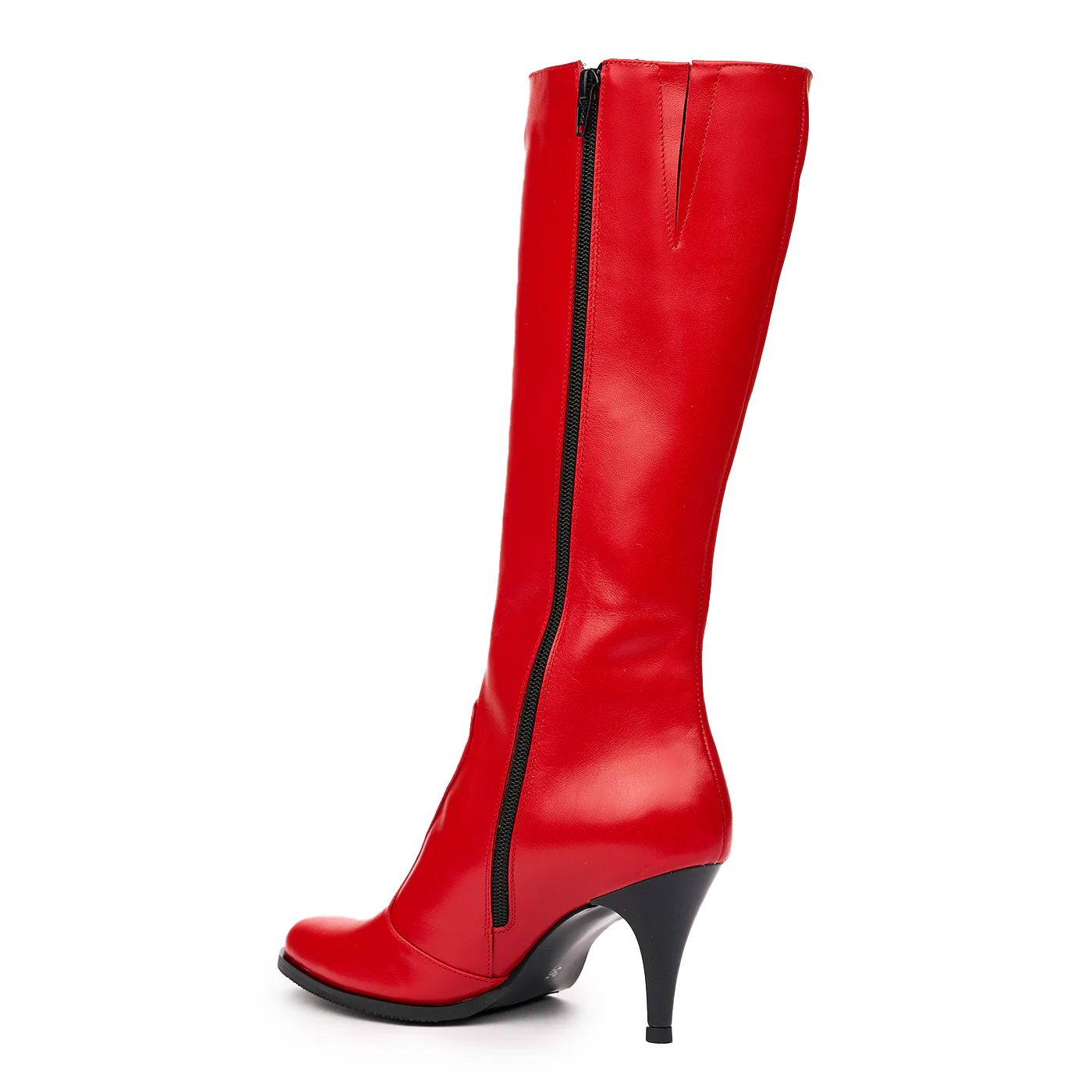 Cizme Lungi cu Toc din Piele Rosii 6528 - Image 3