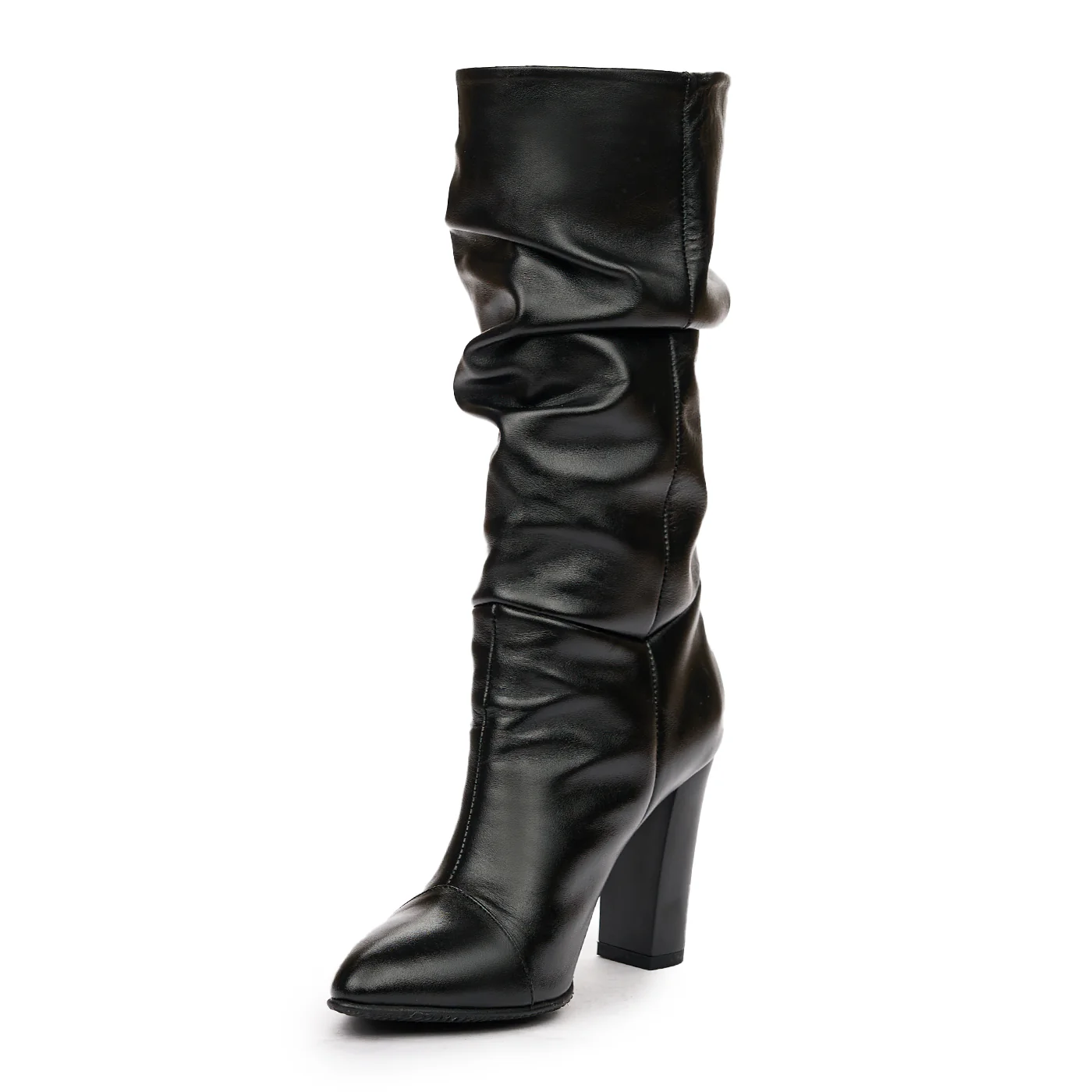 Cizme Lungi Dama cu Toc Gros 9 Cm din Piele Naturala Neagra 8283 - Image 4