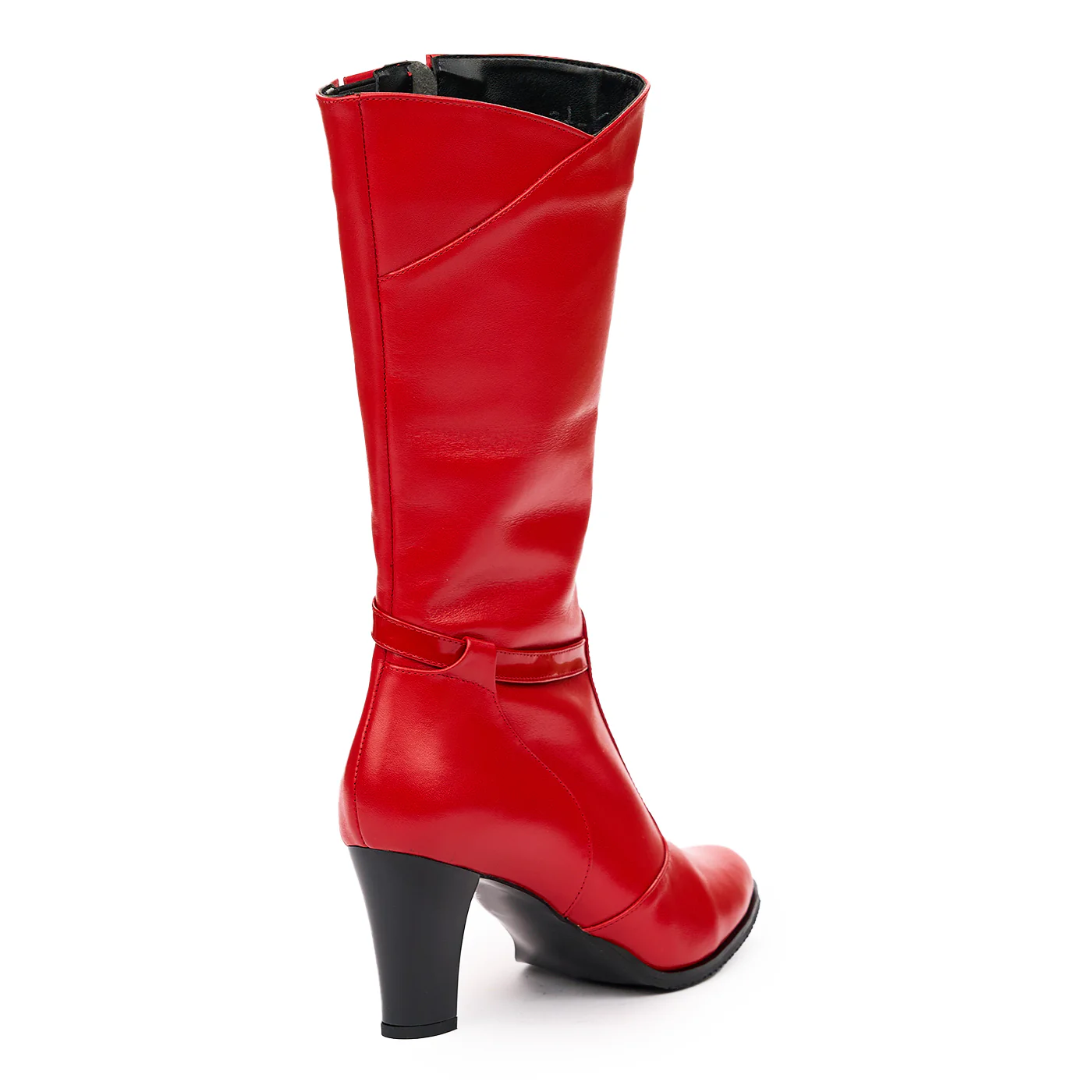 Cizme Lungi din Piele cu Toc 8 Cm Rosii 6527 - Image 2