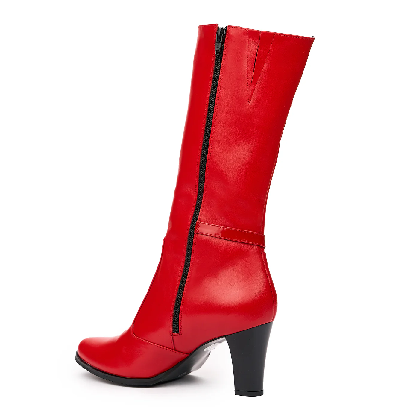 Cizme Lungi din Piele cu Toc 8 Cm Rosii 6527 - Image 3