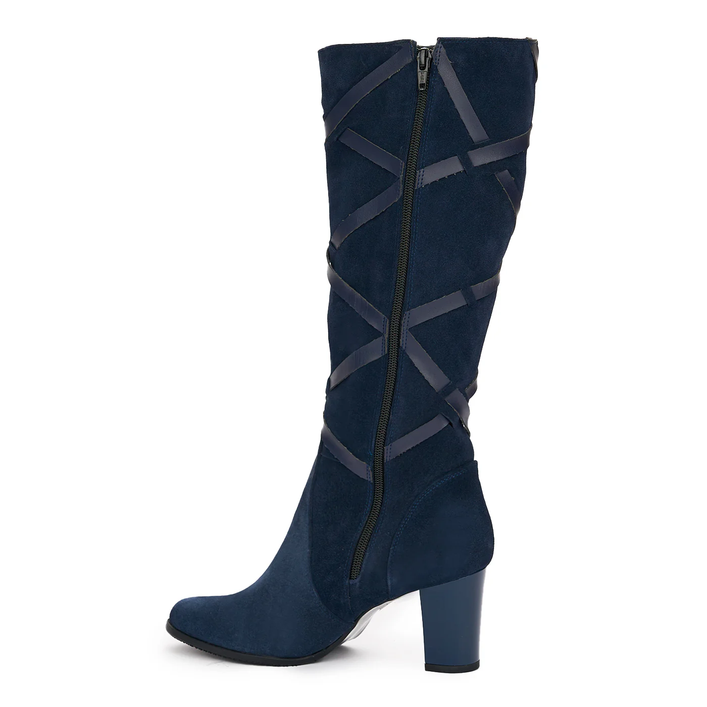 Cizme Lungi Piele Intoarsa cu Toc Bleumarin 12386 - Image 2