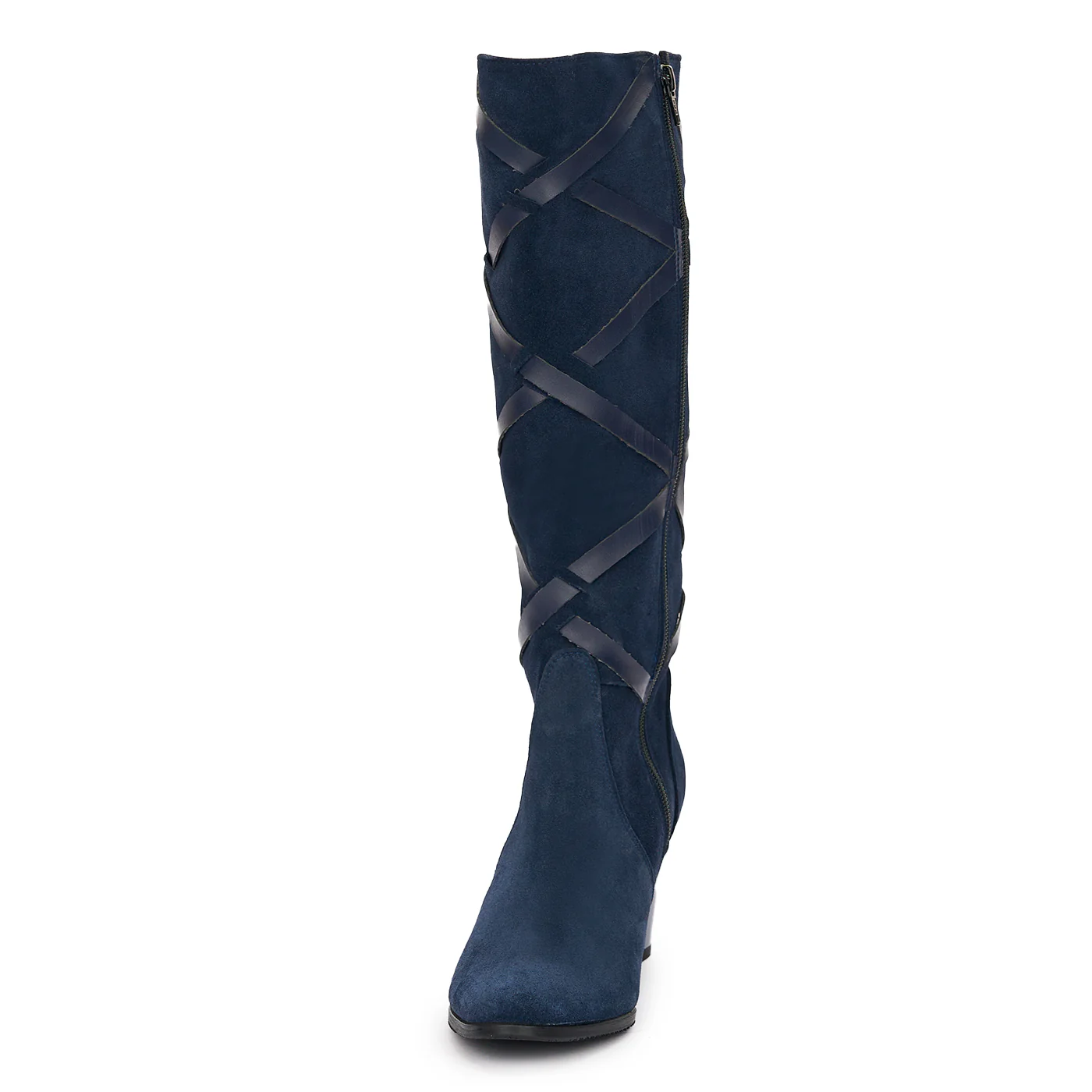 Cizme Lungi Piele Intoarsa cu Toc Bleumarin 12386 - Image 3