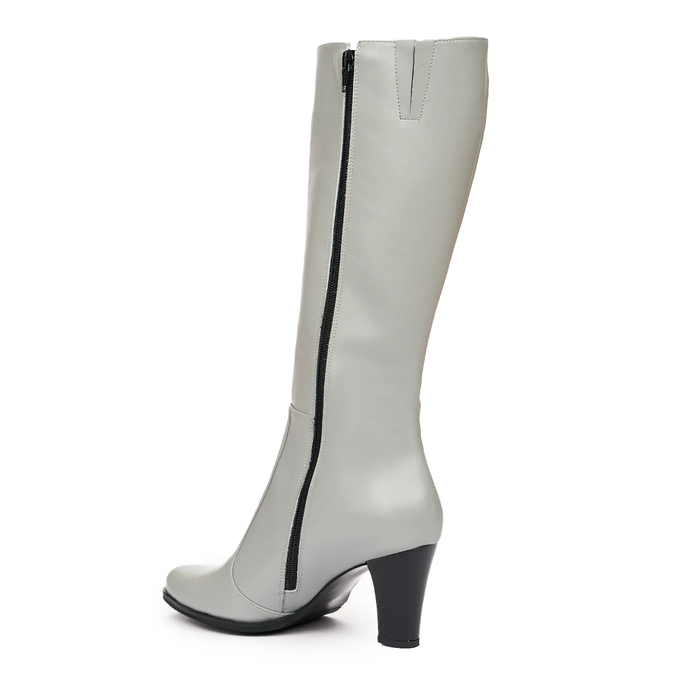 Cizme Lungi Toc Gros 8 Cm din Piele Naturala Gri 6807 - Image 3