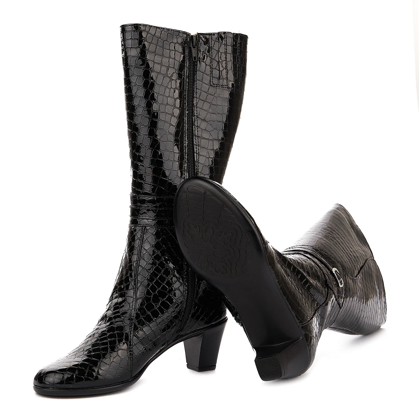 Cizme Negre Piele Naturala cu Toc 3165 - Image 3