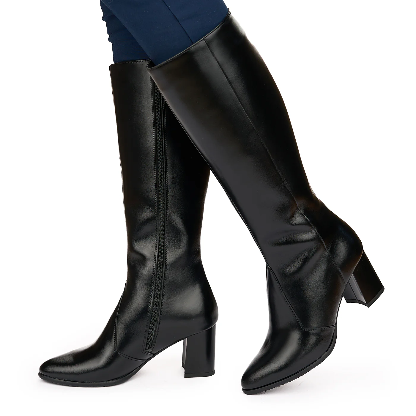 Cizme Piele cu Toc Gros 7.5 Cm Culoare Negru 10833 - Image 3