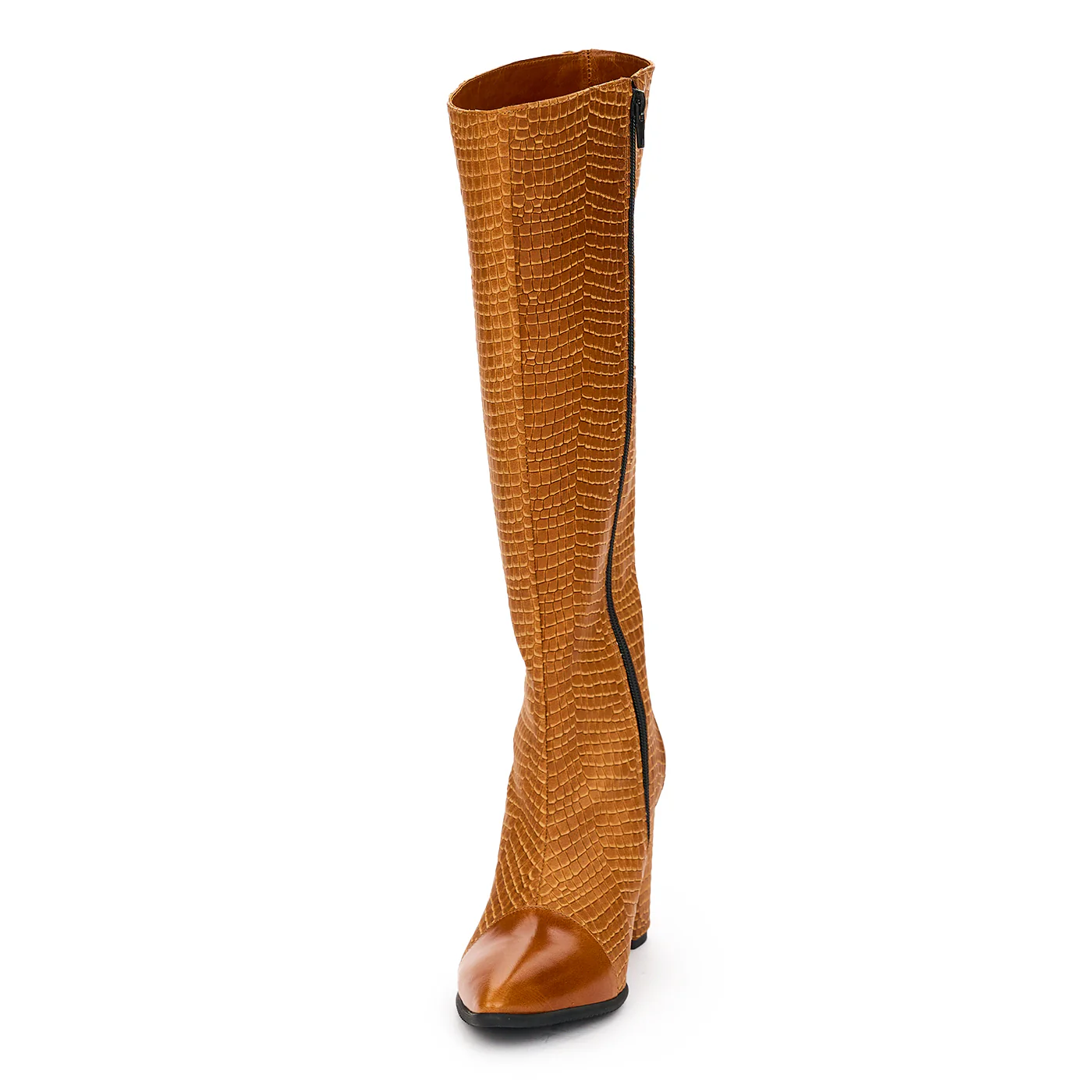 Cizme Portocalii Dama cu Toc 9.5 Cm din Piele Naturala 12299 - Image 3