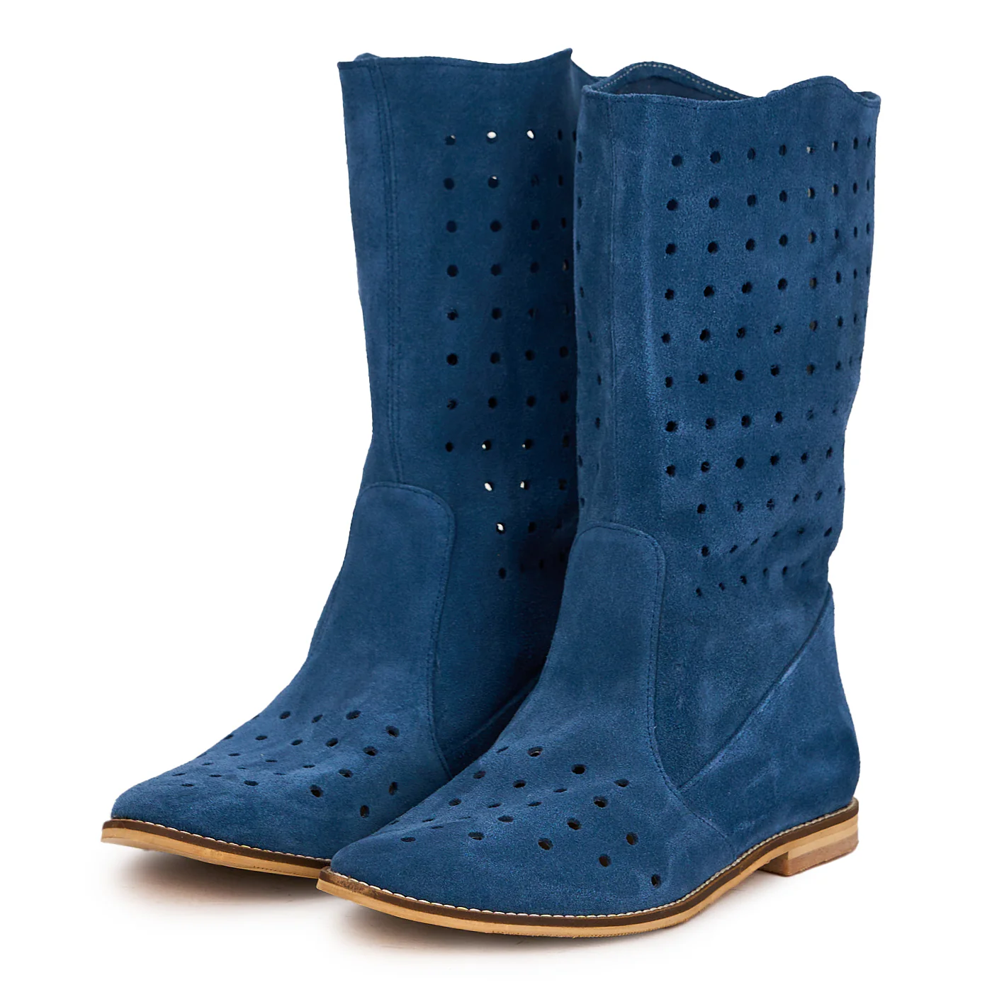 Cizme scurte dama din piele naturala bleumarin cu toc mic 1.5 cm 16504 - Image 3