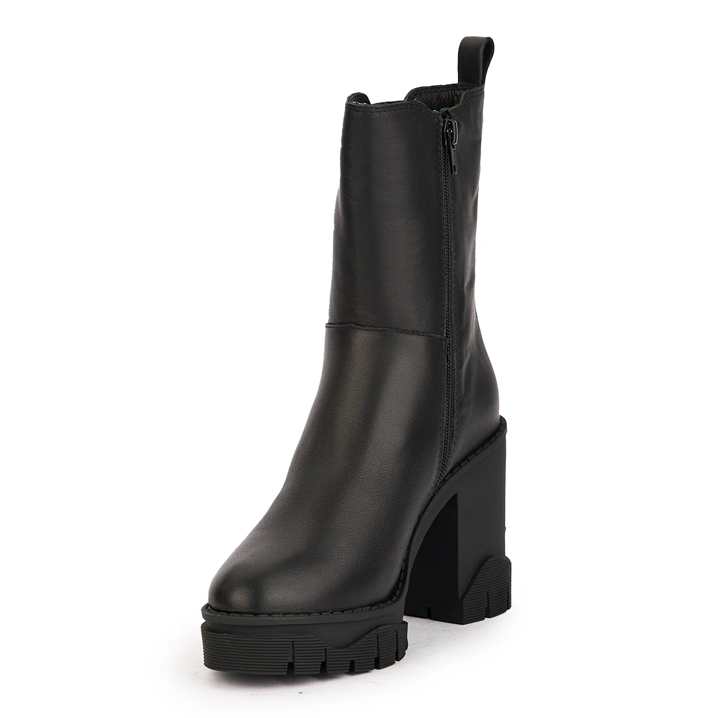 Cizme scurte dama din piele naturala neagra cu toc gros 9.5 cm 17057 - Image 3