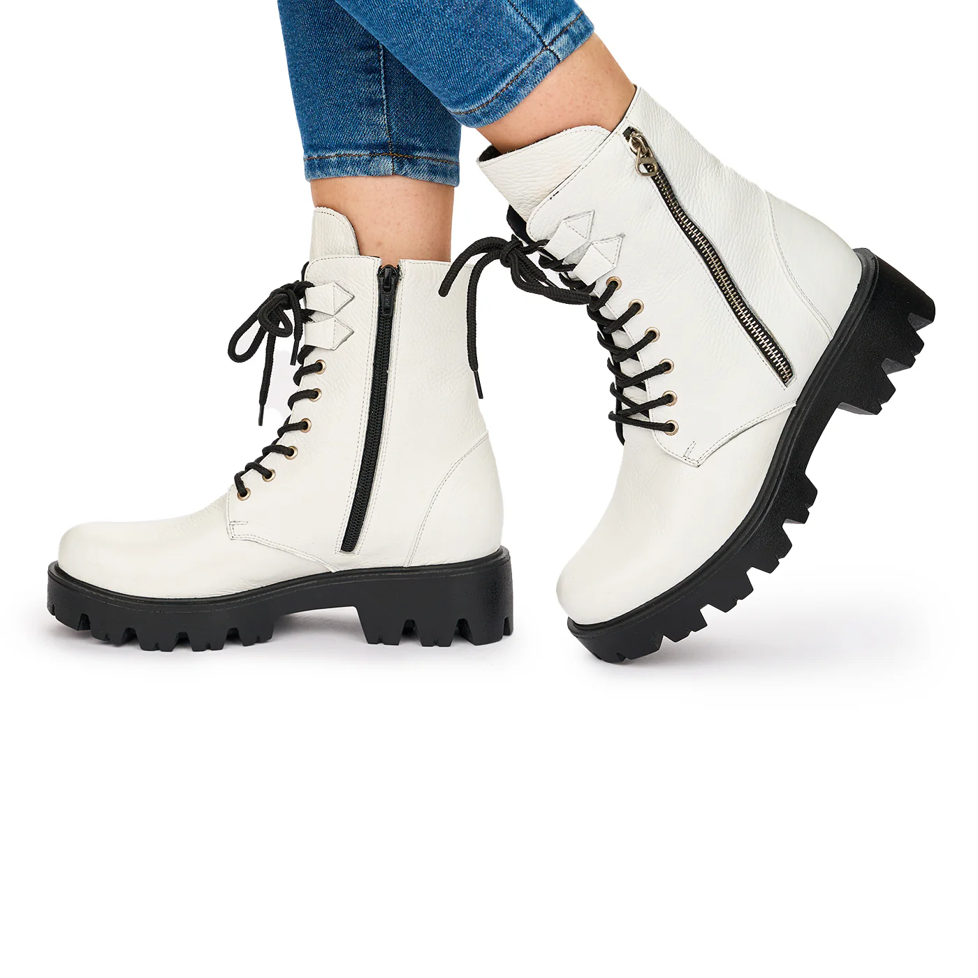 Ghete Dama Albe Talpa 5 Cm din Piele Naturala 10782 - Image 3