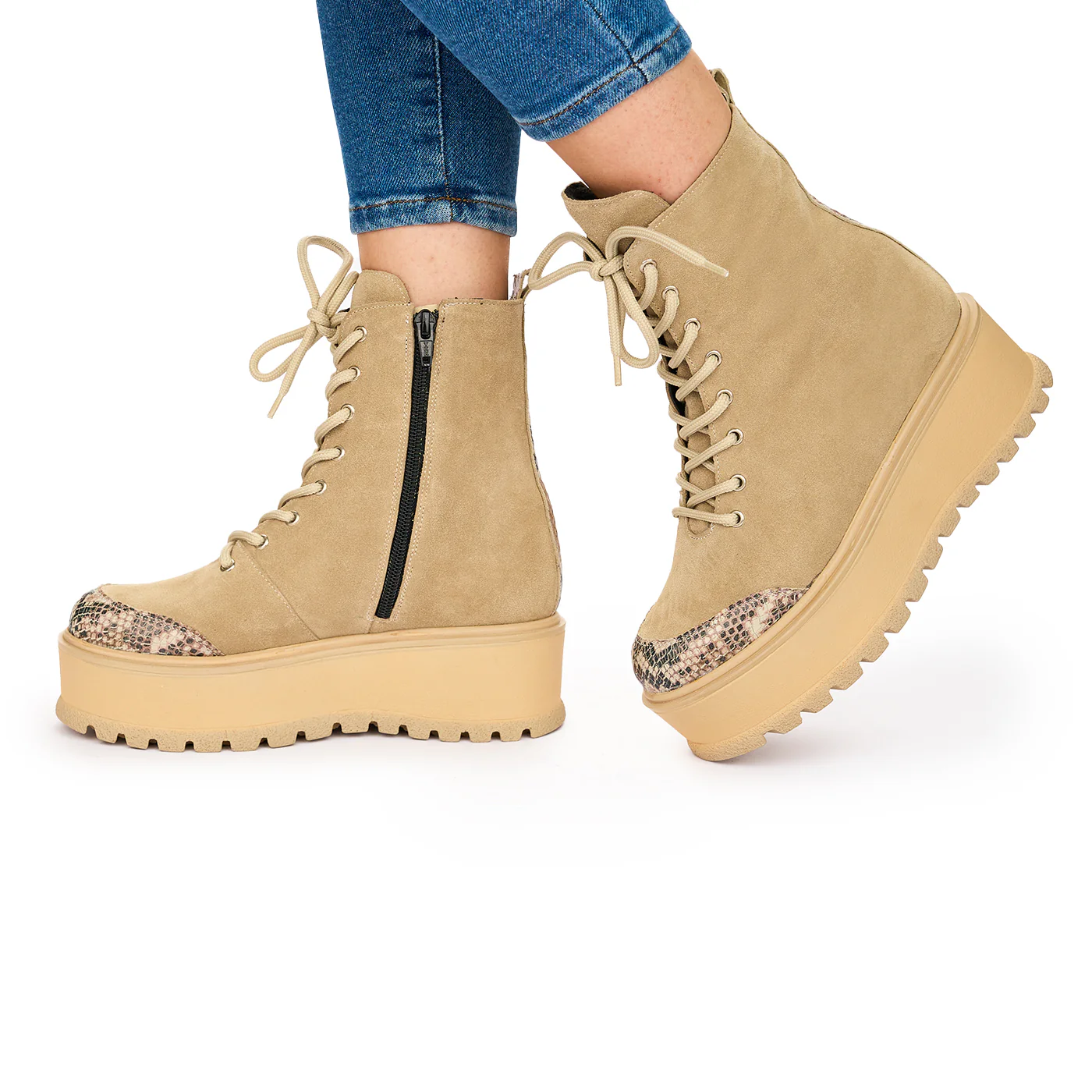 Ghete Dama Bej Piele Naturala Talpa 5 Cm 10783 - Image 3