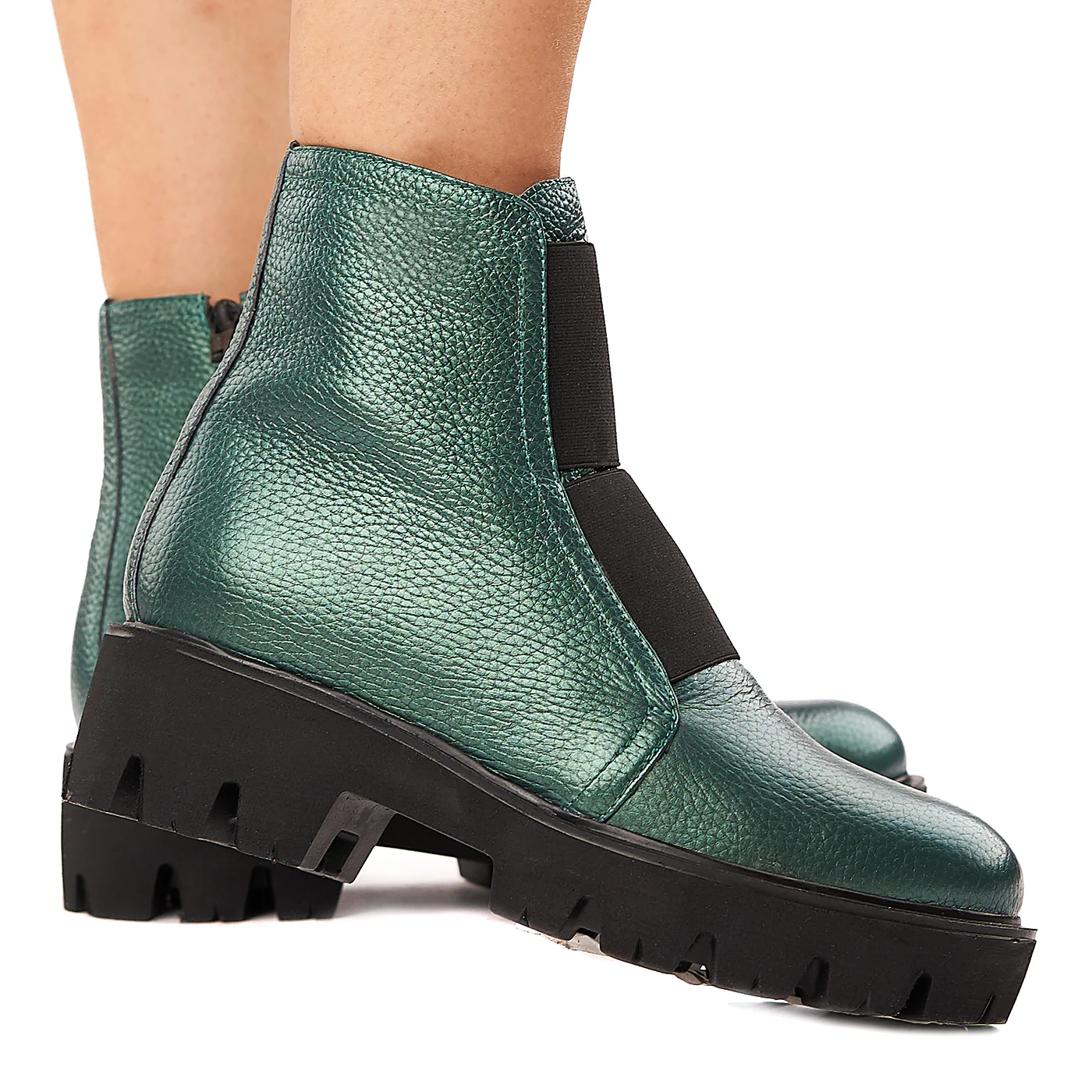 Ghete Dama cu Elastic din Piele Naturala Verde 3399