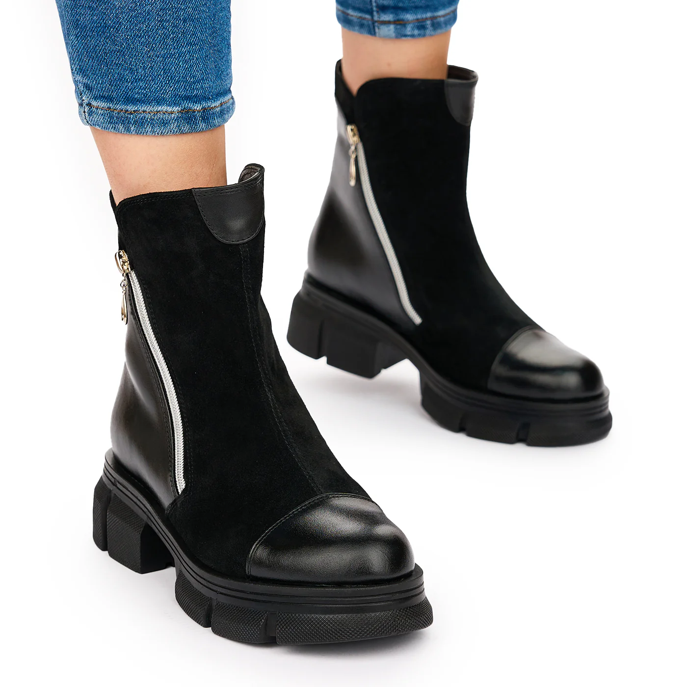Ghete Dama cu Fermoar Talpa 5 Cm din Piele Naturala Neagra 10718 - Image 2