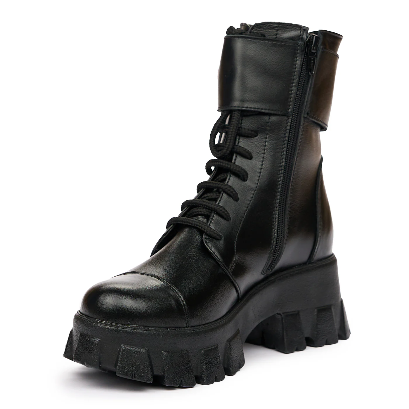 Ghete Dama cu Siret din Piele Naturala Negre  8382 - Image 4