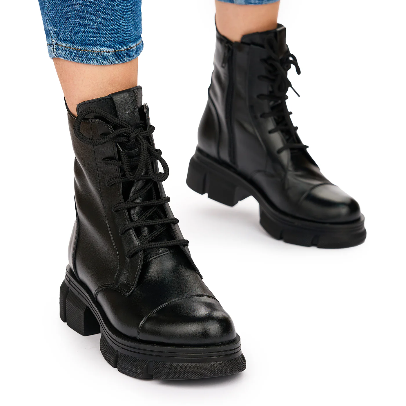Ghete Dama cu Siret Negre Talpa 5 Cm din Piele Naturala 10716 - Image 2
