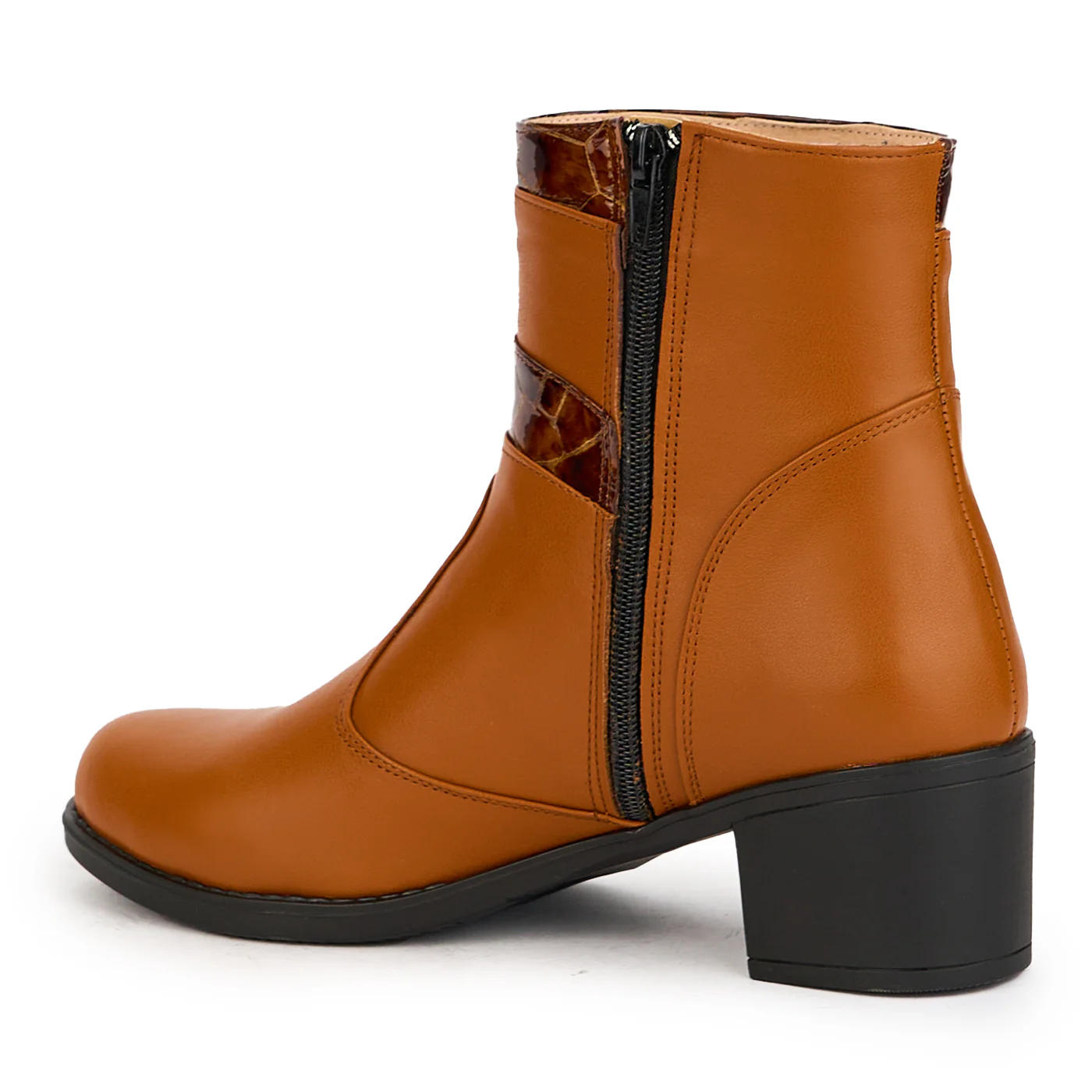 Ghete dama din piele naturala maro-cogniac cu toc 5 cm 17279 - Image 2