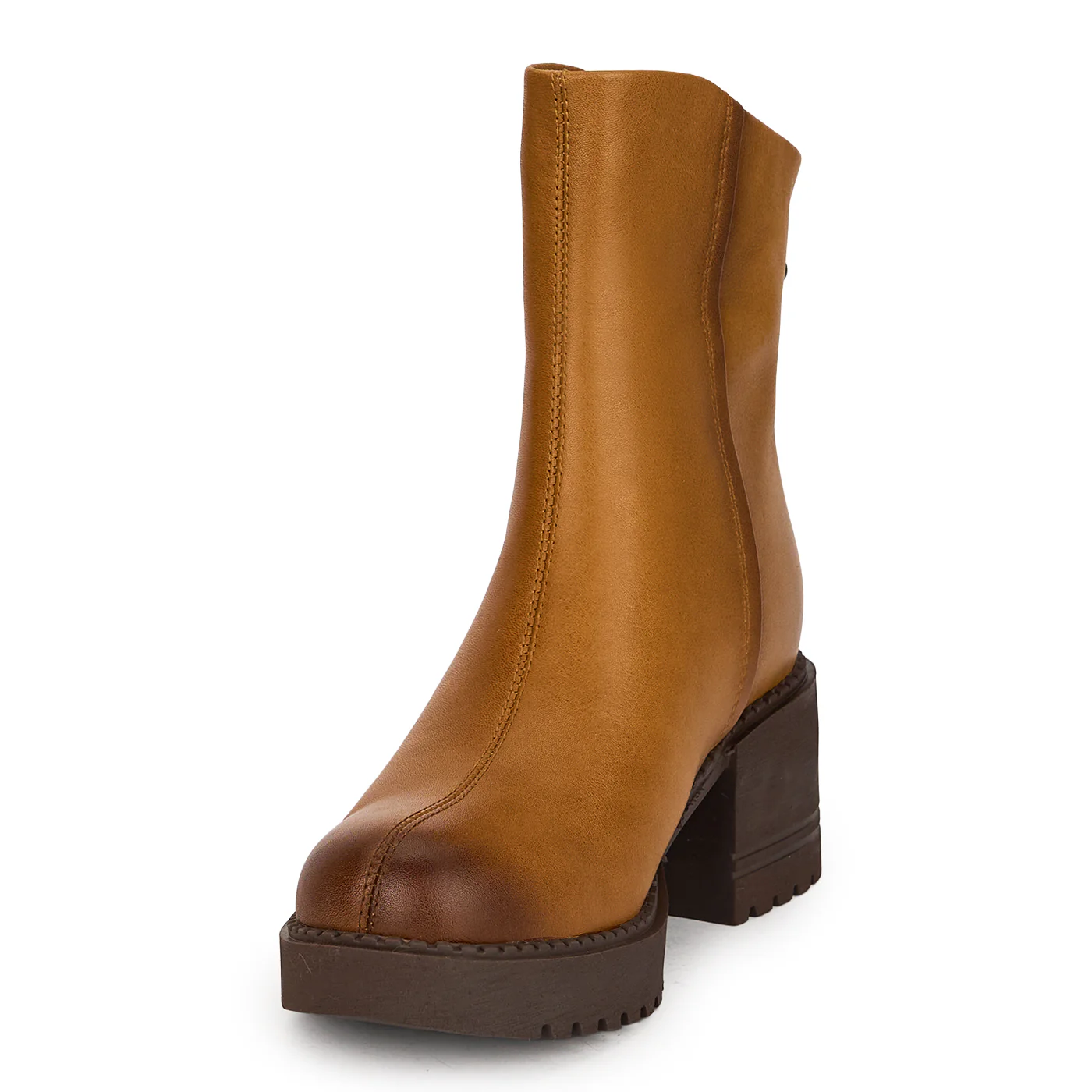 Ghete dama din piele naturala maro cu toc gros 6 cm 19136 - Image 3